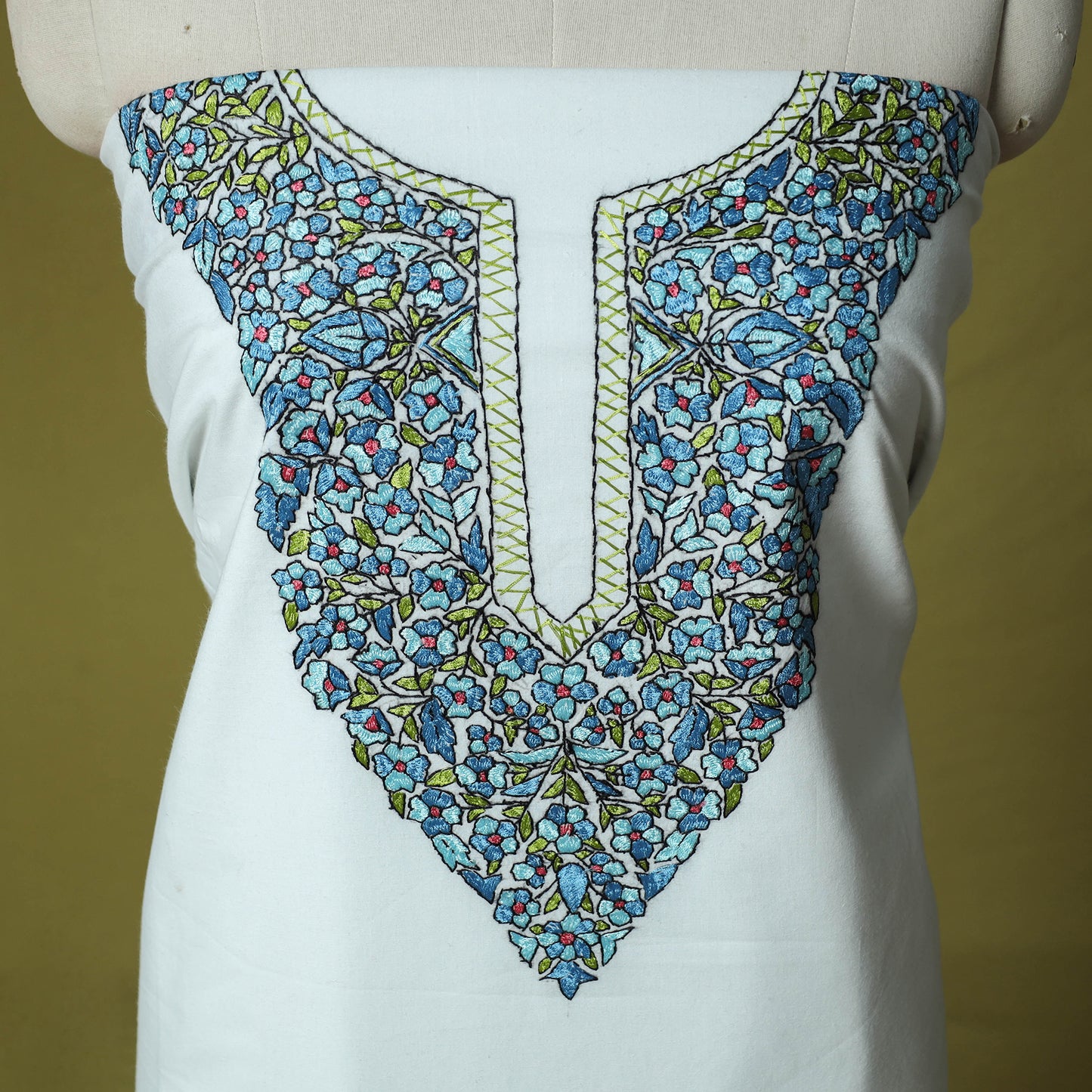 Hand Embroidered Cotton Kashida 2pc Unstitched Dress Material Kurta Set 13