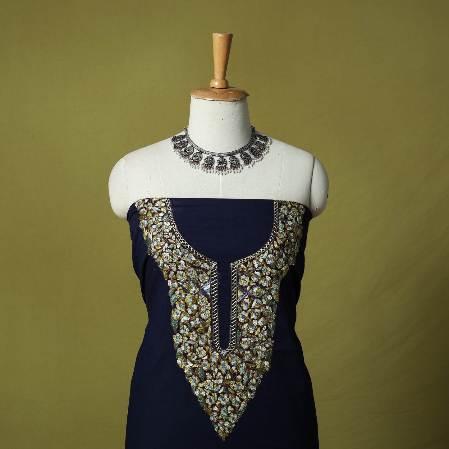 Hand Embroidered Cotton Kashida 2pc Unstitched Dress Material Kurta Set 14