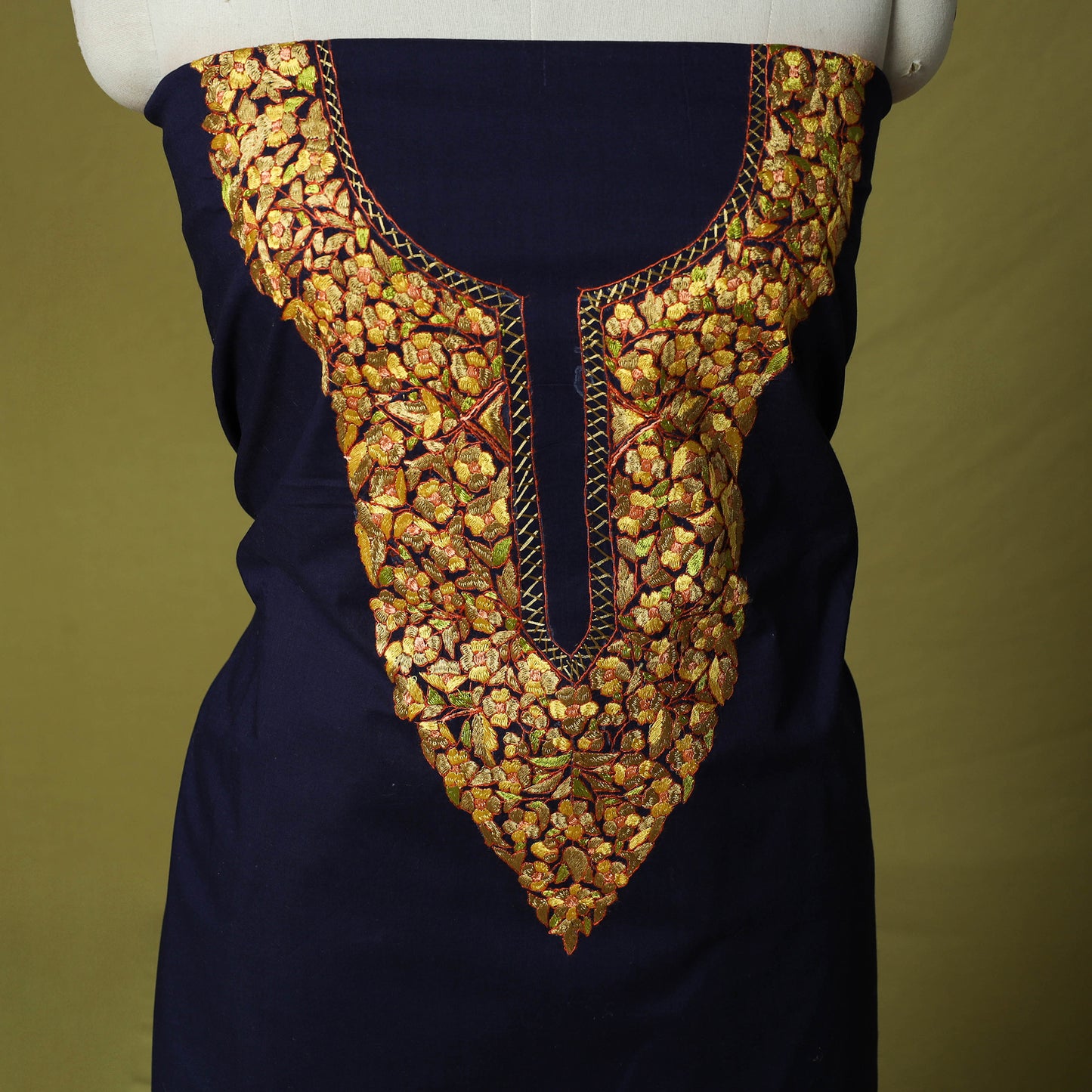 Hand Embroidered Cotton Kashida 2pc Unstitched Dress Material Kurta Set 15