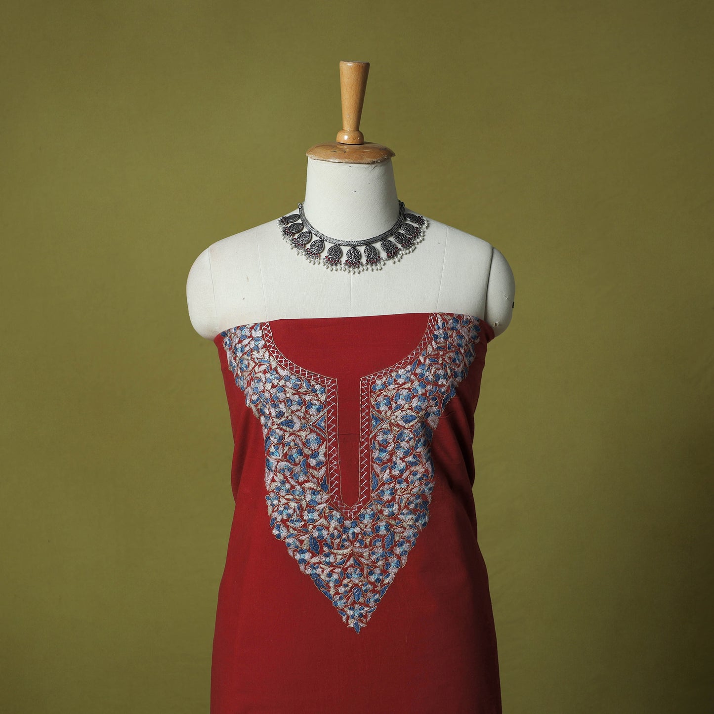 Hand Embroidered Cotton Kashida 2pc Unstitched Dress Material Kurta Set 16