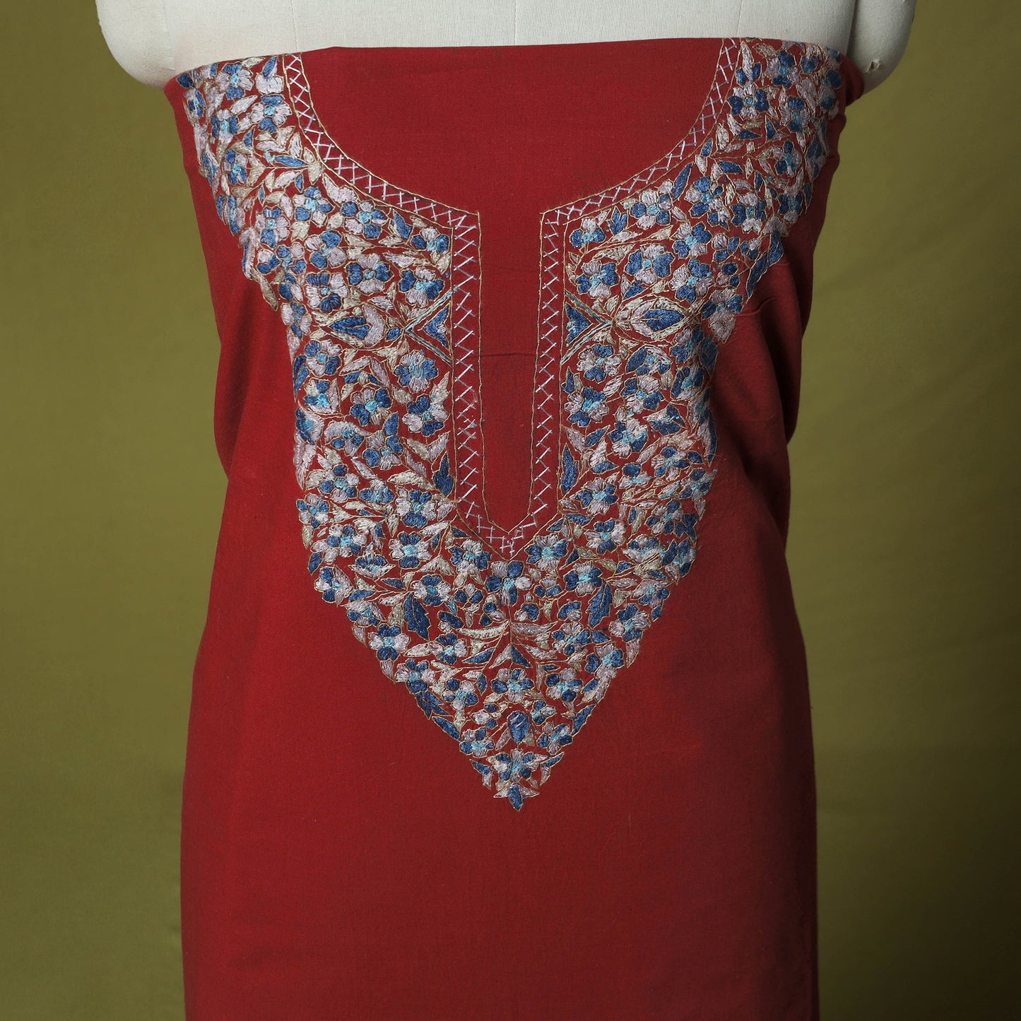 Hand Embroidered Cotton Kashida 2pc Unstitched Dress Material Kurta Set 16