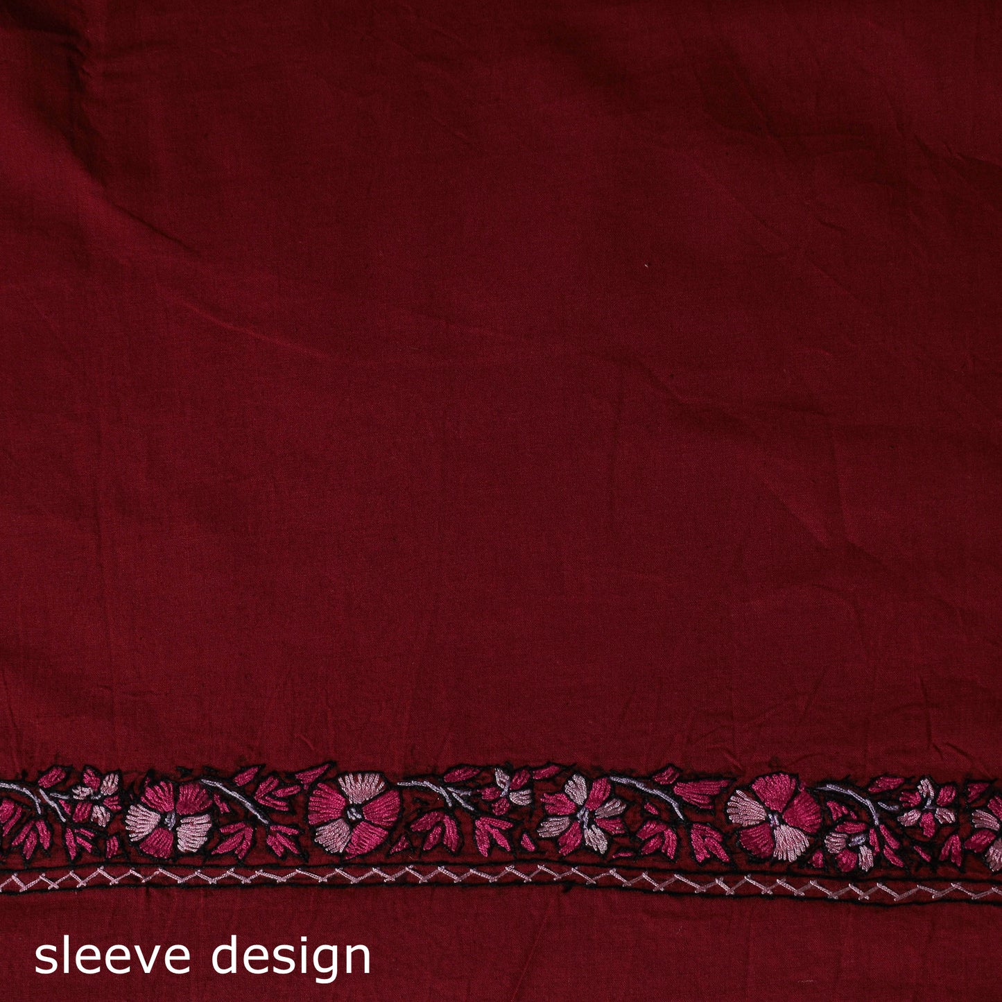 Red - Hand Embroidered Cotton Kashida 2pc Unstitched Dress Material Kurta Set 21