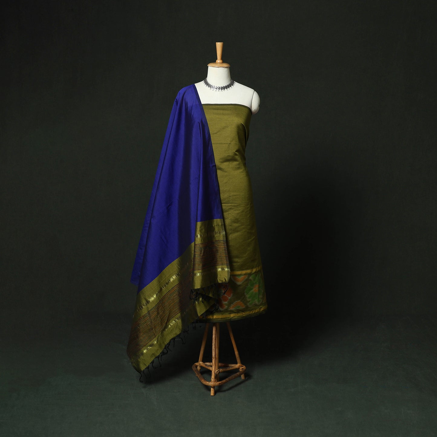 Pochampally Ikat Silk Cotton 3pc Unstitched Dress Material Suit Set 09