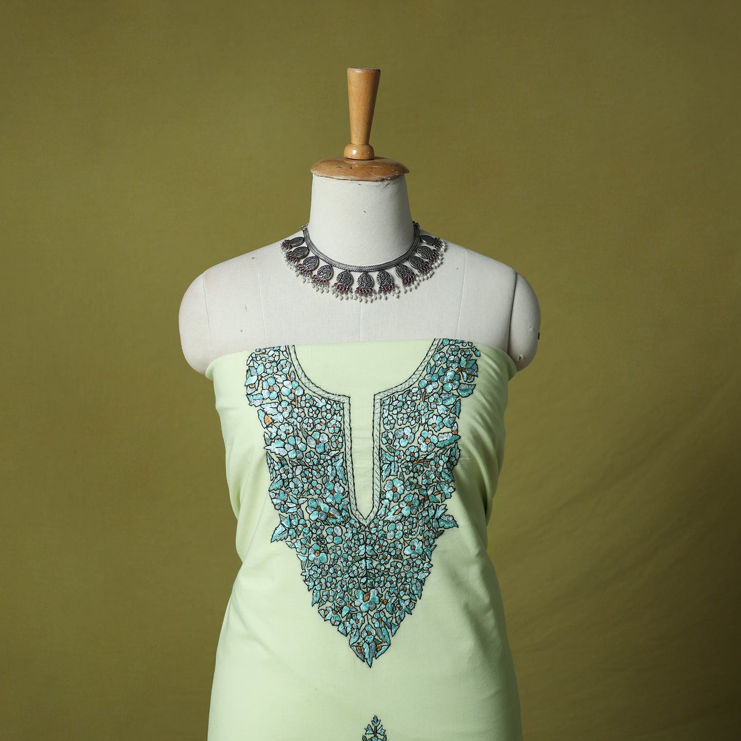 Hand Embroidered Cotton Kashida 2pc Unstitched Dress Material Kurta Set 23