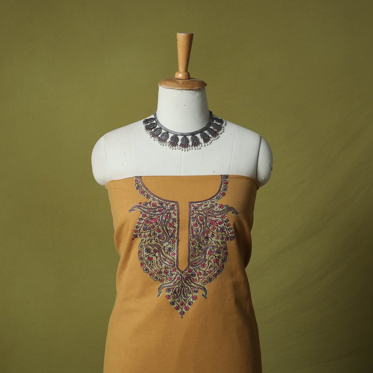 Hand Embroidered Cotton Kashida 2pc Unstitched Dress Material Kurta Set 26