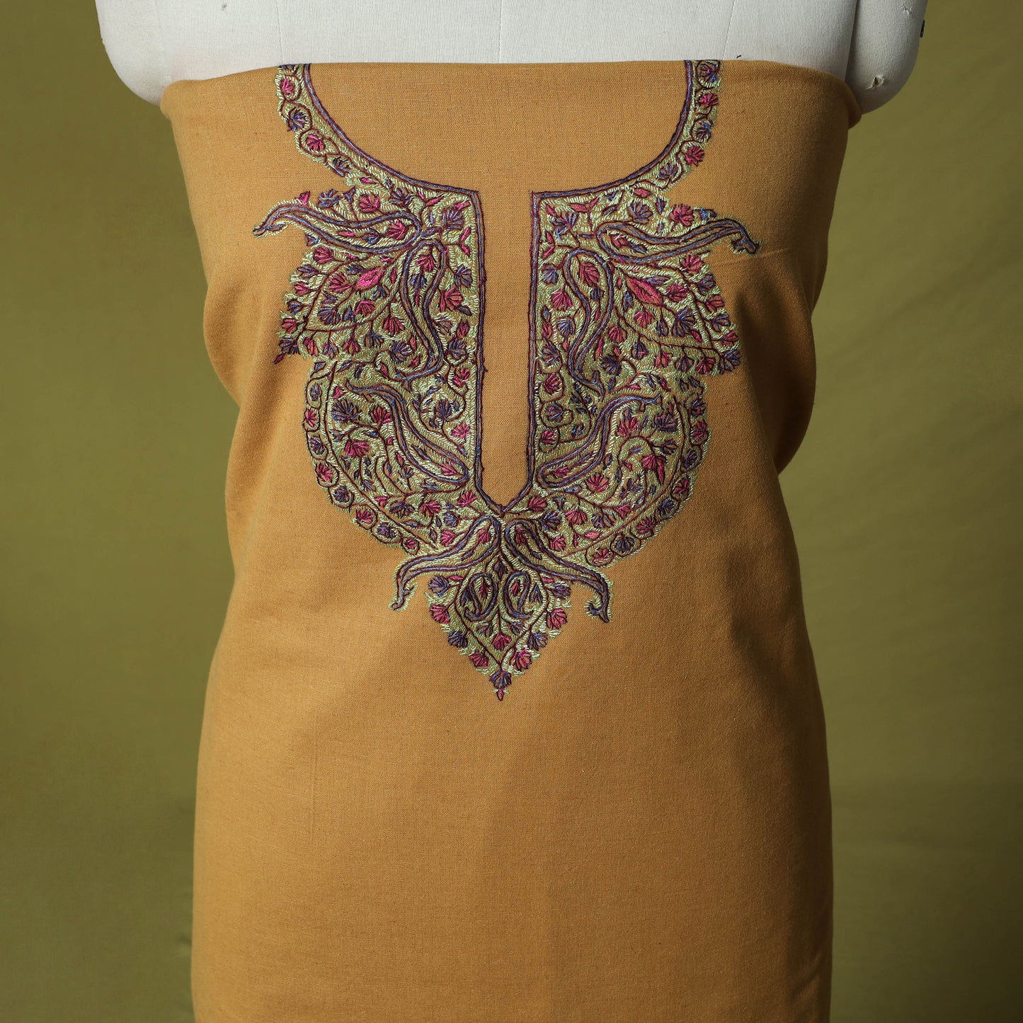 Hand Embroidered Cotton Kashida 2pc Unstitched Dress Material Kurta Set 26