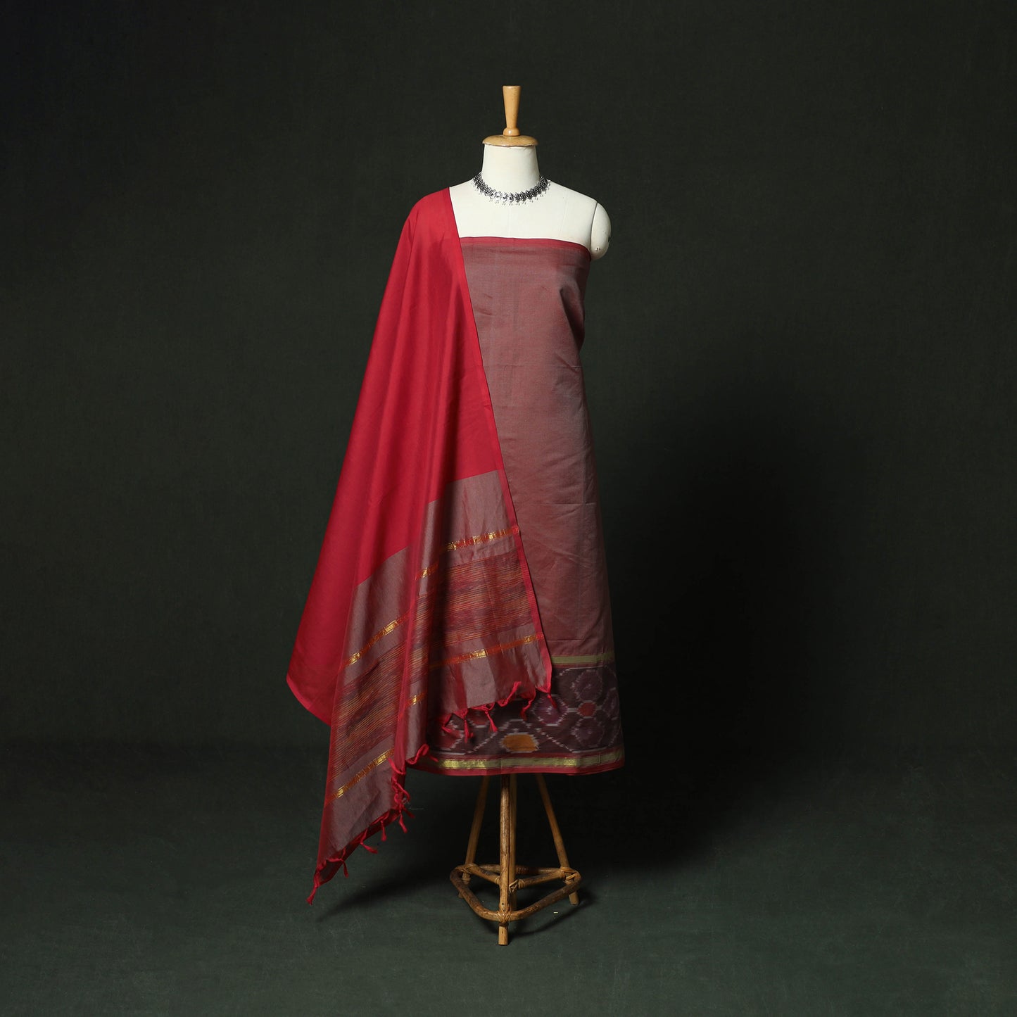 Pochampally Ikat Silk Cotton 3pc Unstitched Dress Material Suit Set 12