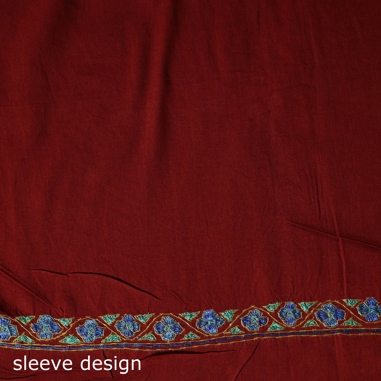 Red -Hand Embroidered Cotton Kashida 2pc Unstitched Dress Material Kurta Set 33