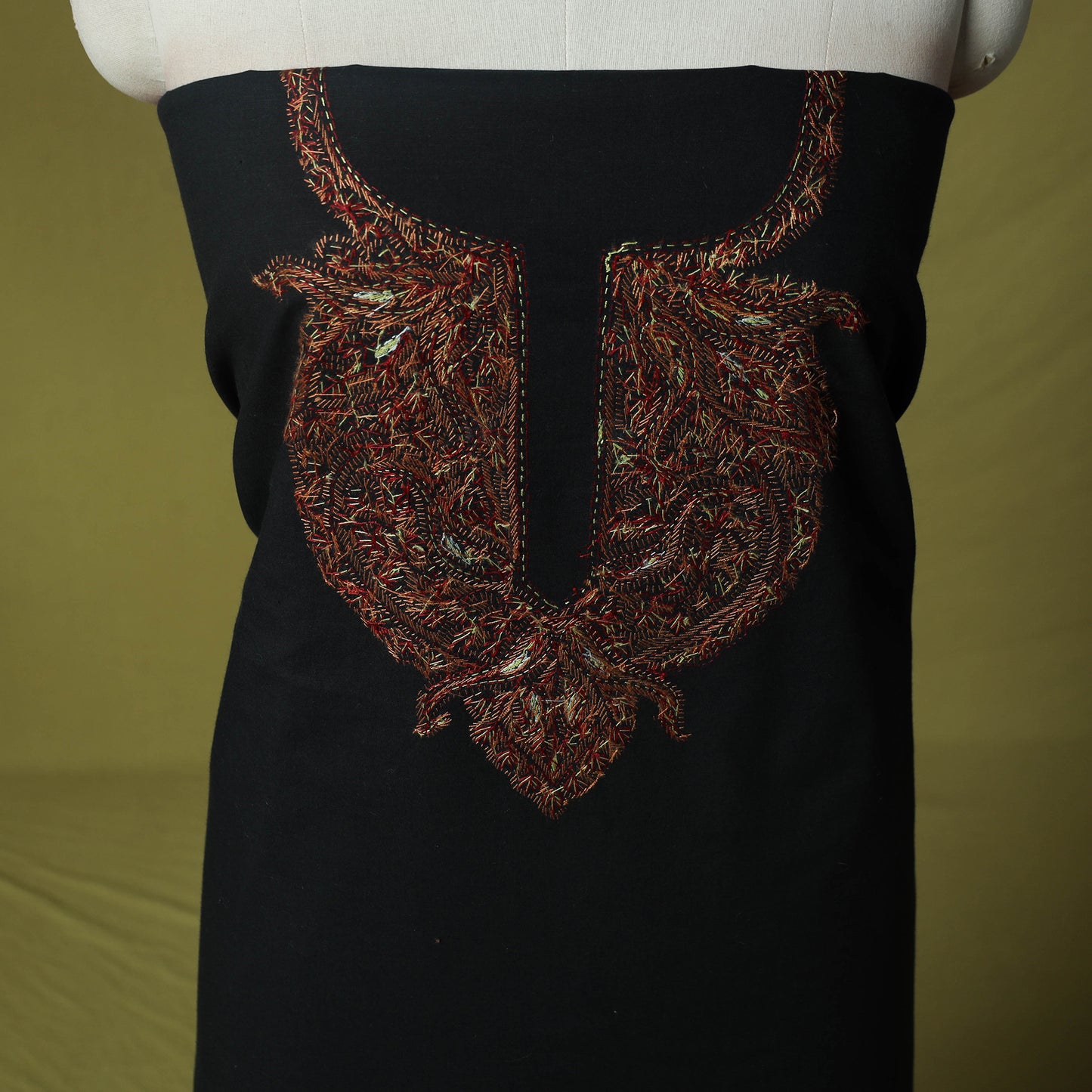 Black - Hand Embroidered Cotton Kashida 2pc Unstitched Dress Material Kurta Set 41