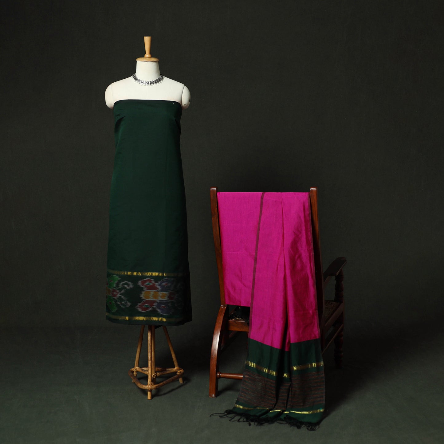 Pochampally Ikat Silk Cotton 3pc Unstitched Dress Material Suit Set 24