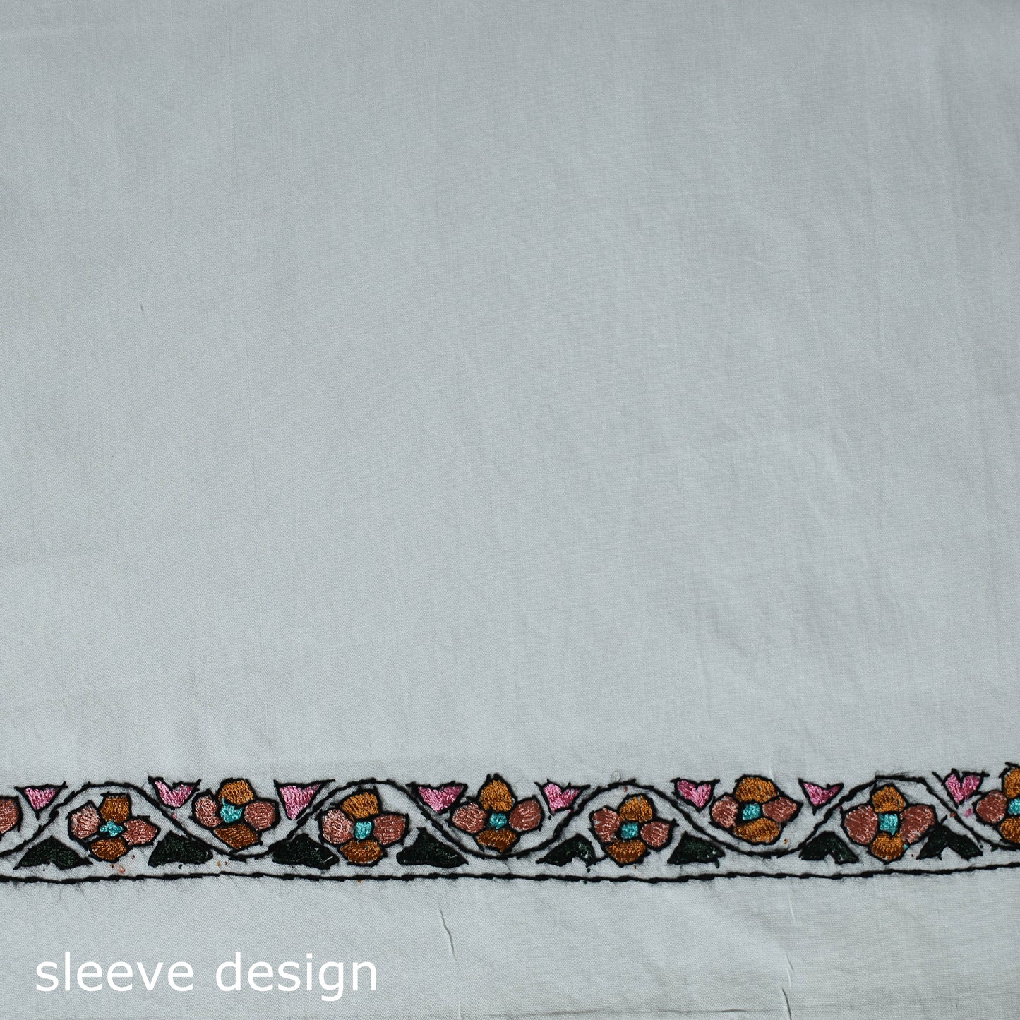 White - Hand Embroidered Cotton Kashida 2pc Unstitched Dress Material Kurta Set 43