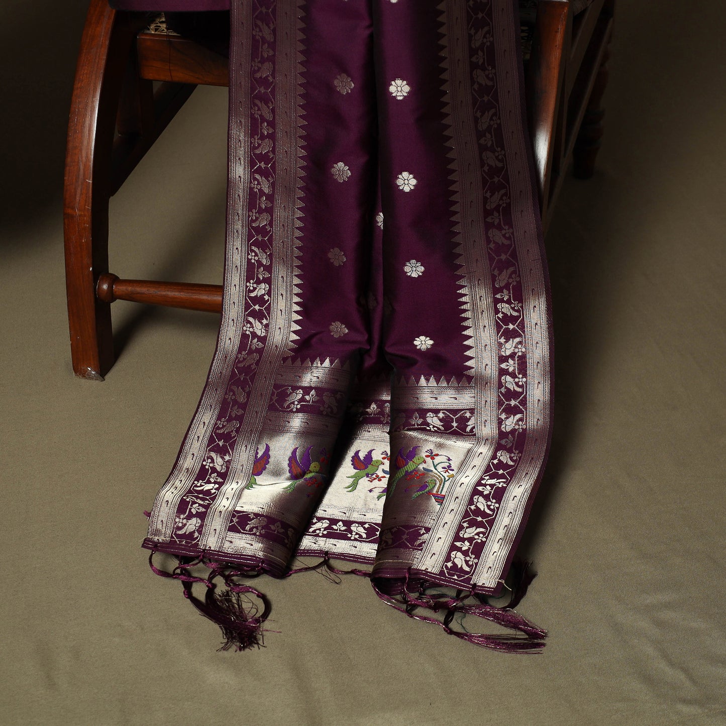 Purple - Bangalore Silk Paithani Weave 3pc Unstitched Dress Material Suit Set 03