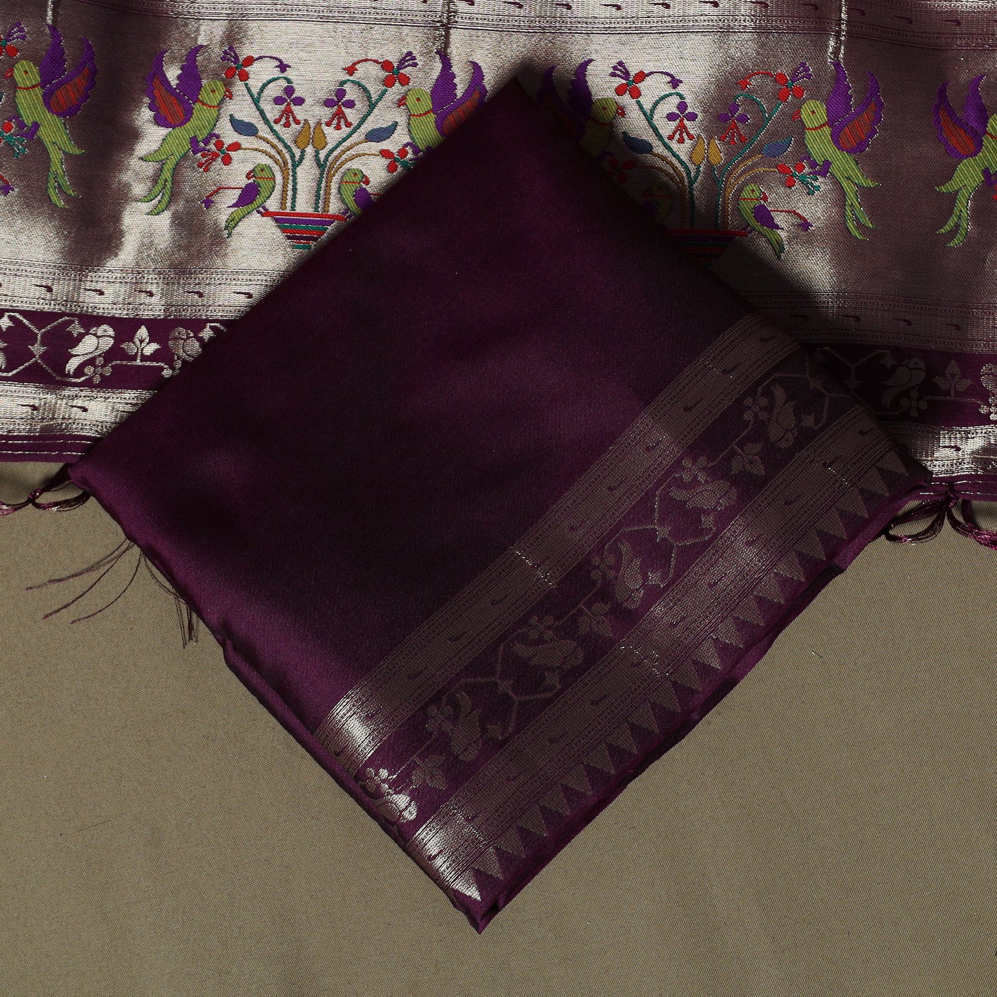 Purple - Bangalore Silk Paithani Weave 3pc Unstitched Dress Material Suit Set 03