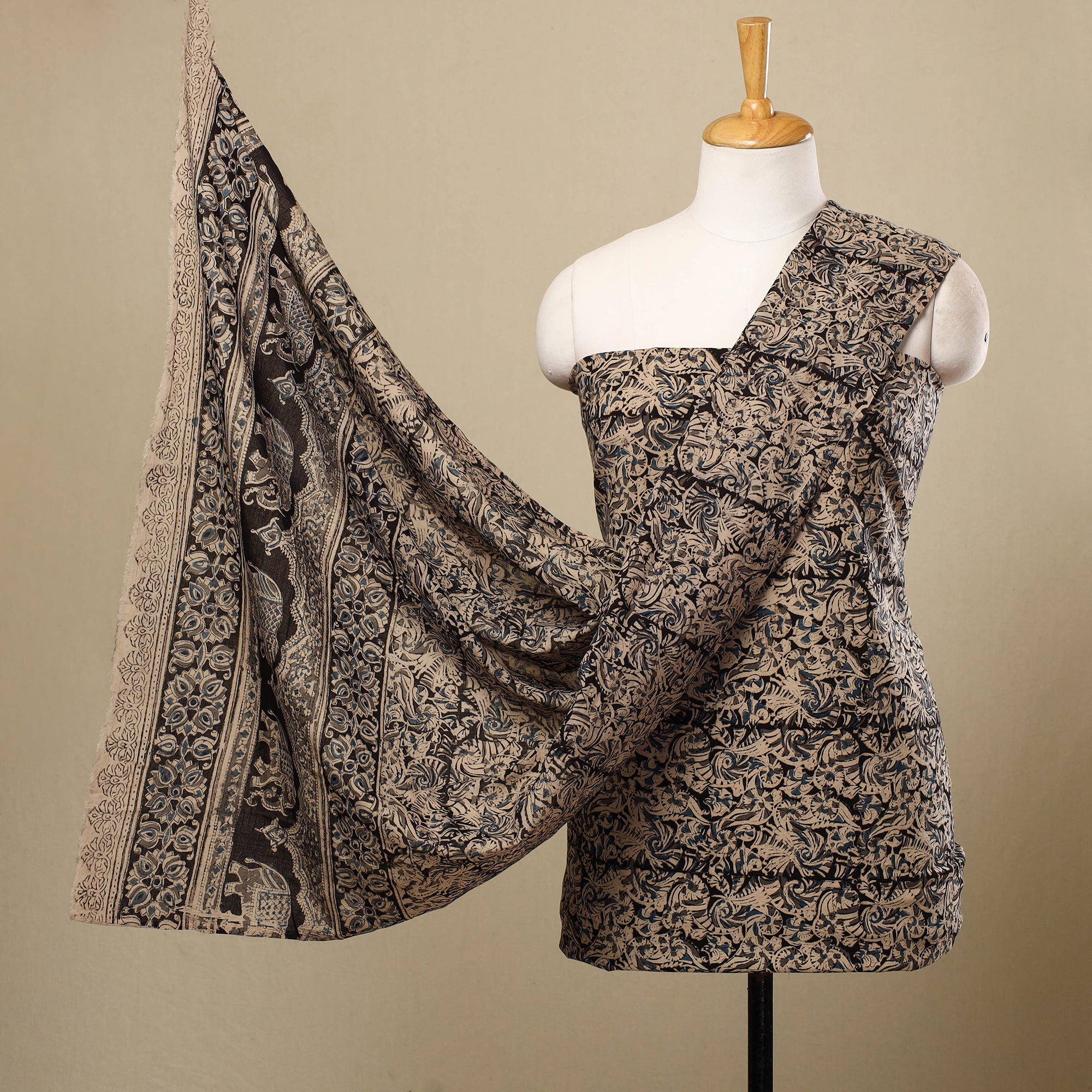 Yellow - Pedana Kalamkari Block Printed Cotton Dress 12
