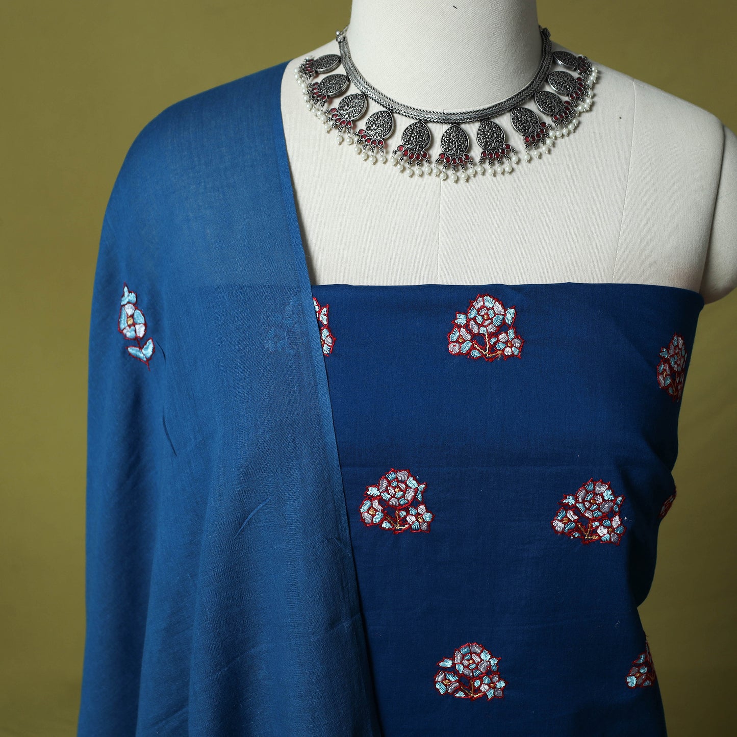 Hand Embroidered Cotton Kashida 3pc Unstitched Dress Material Suit Set 58