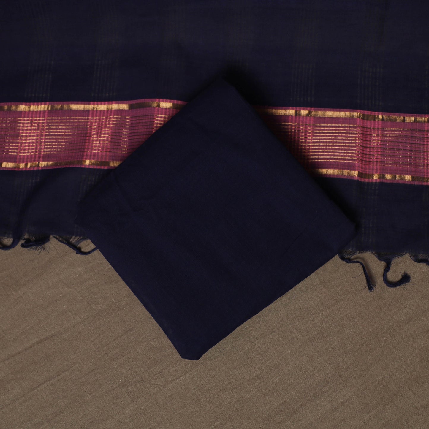 Pink - Mangalagiri Handloom Cotton 3pc Unstitched Dress Material Suit Set 25