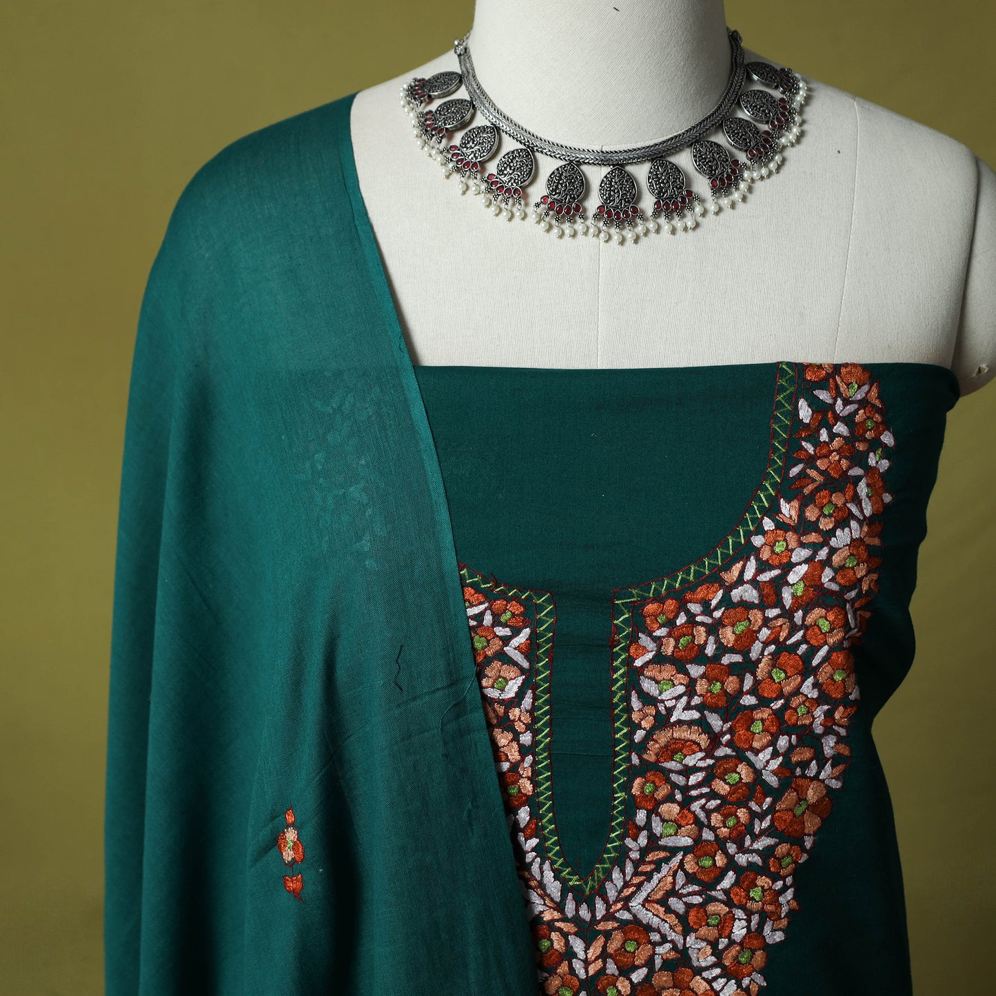 Hand Embroidered Cotton Kashida 3pc Unstitched Dress Material Suit Set 62