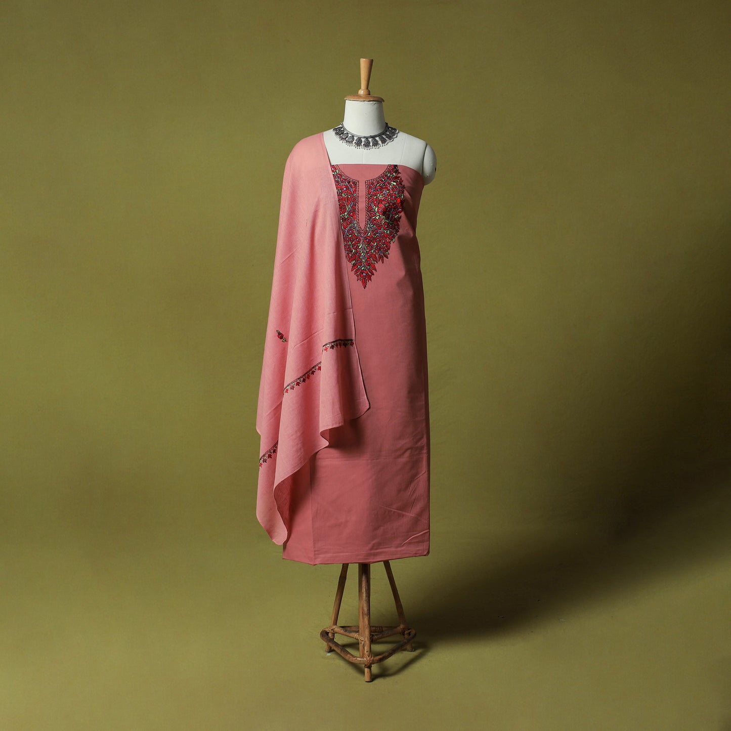 Hand Embroidered Cotton Kashida 3pc Unstitched Dress Material Suit Set 63