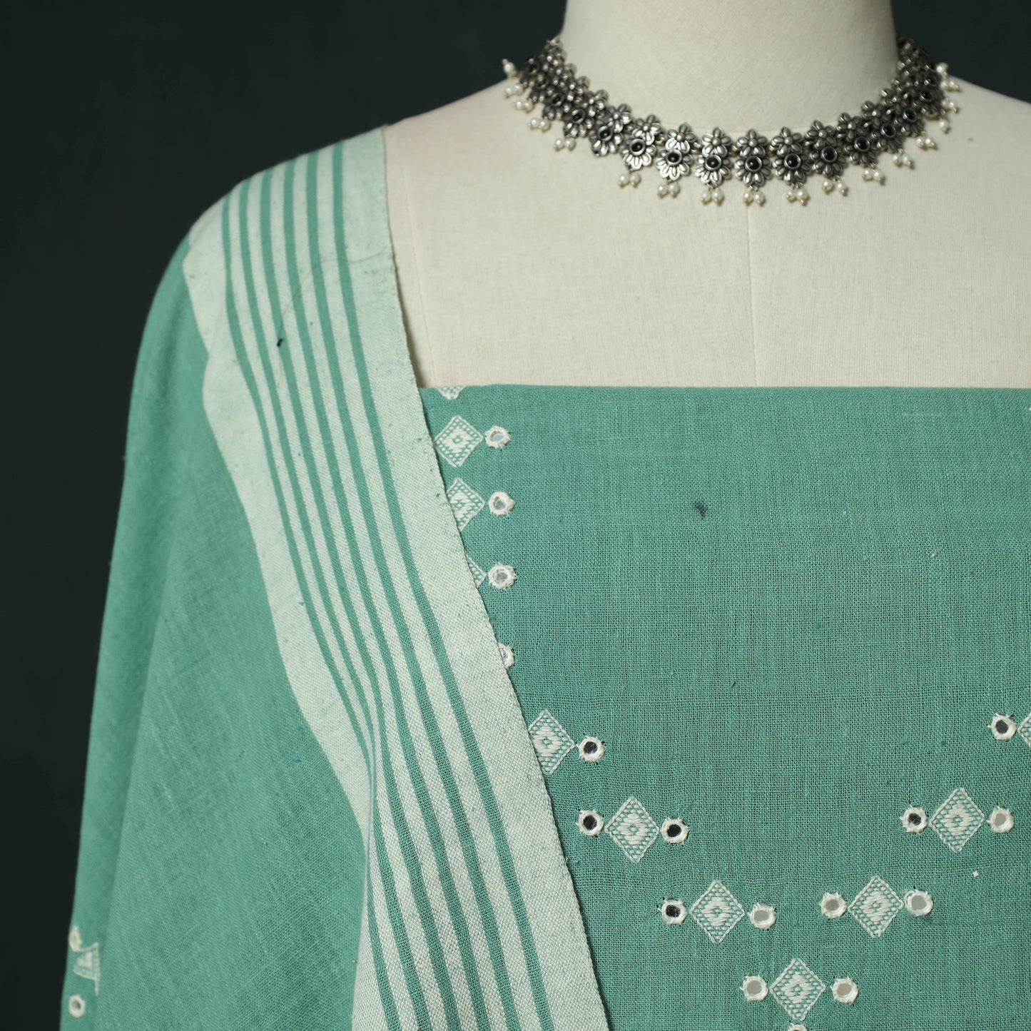 Kutch Bhujodi Handloom Kala Cotton 3pc Unstitched Dress Material Suit Set 02