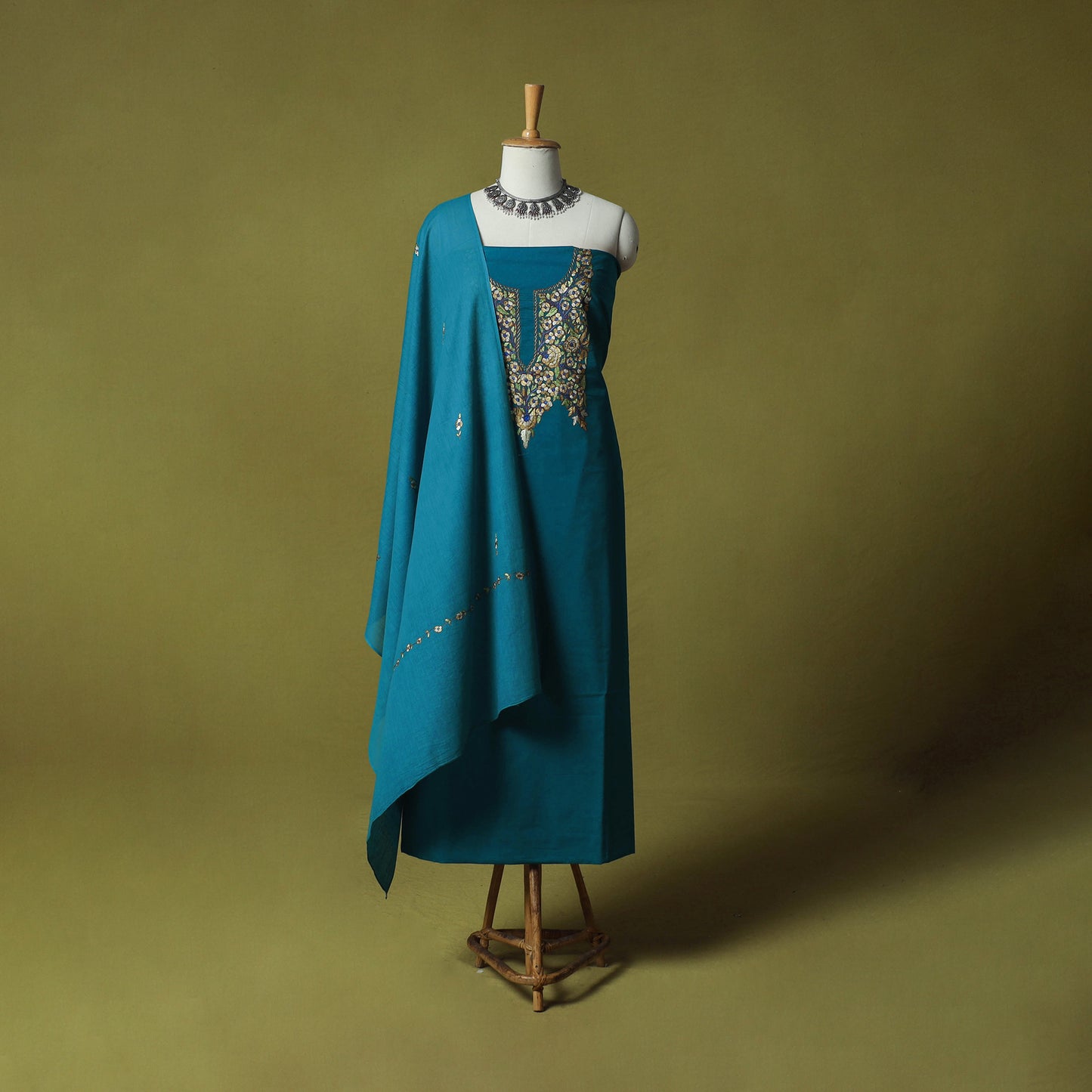 Hand Embroidered Cotton Kashida 3pc Unstitched Dress Material Suit Set 64
