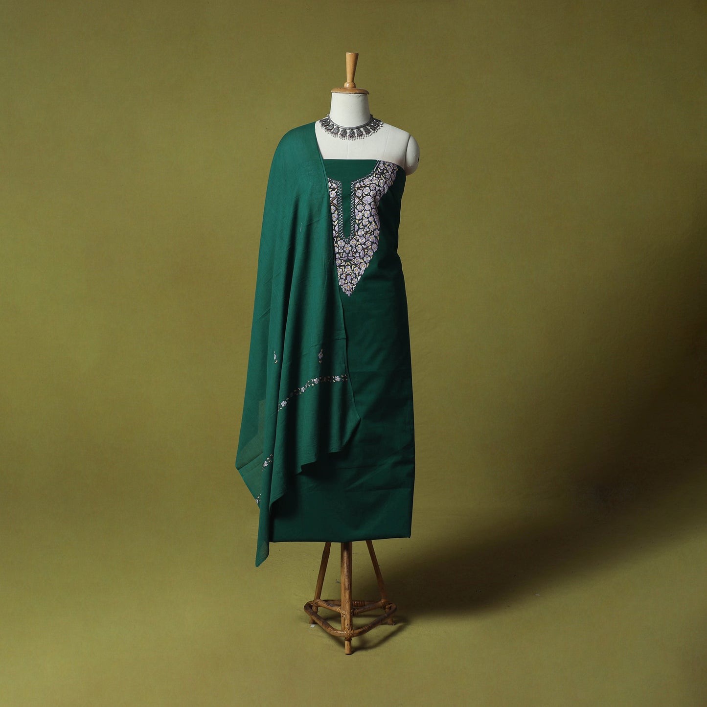 Hand Embroidered Cotton Kashida 3pc Unstitched Dress Material Suit Set 67