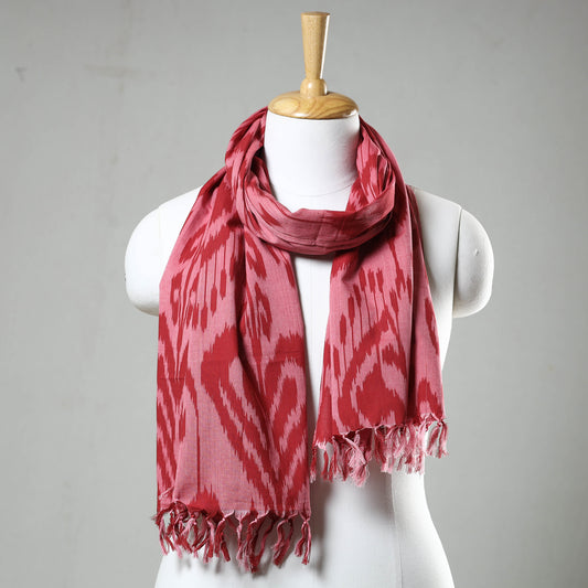 Pink - Pochampally Central Asian Ikat  Handloom Cotton Stole with Tassels