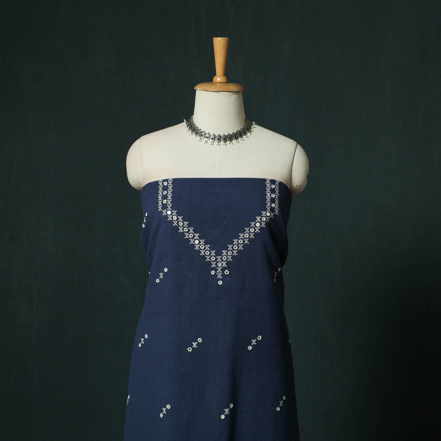 Blue - Kutch Bhujodi Handloom Kala Cotton 3pc Unstitched Dress Material Suit Set 09