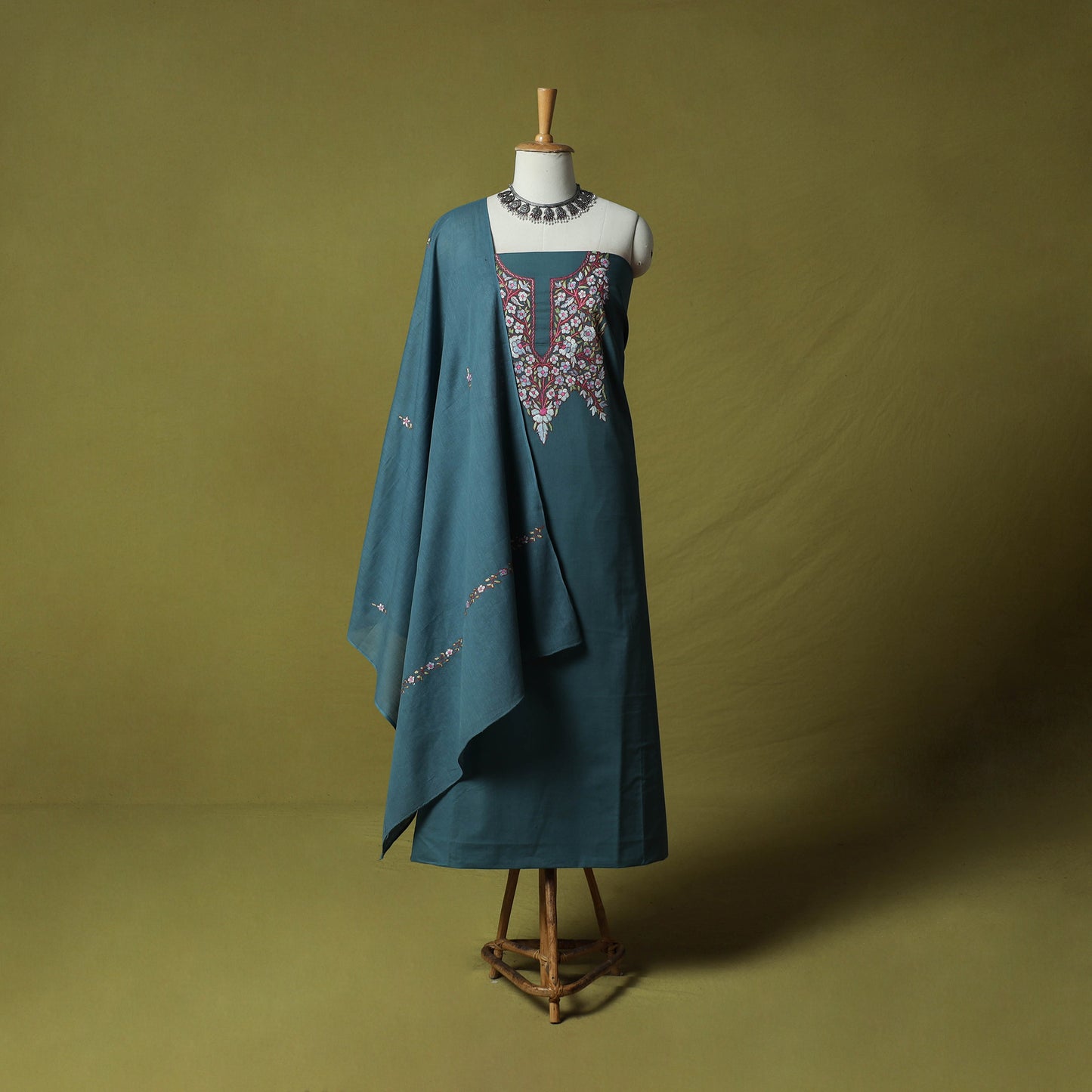 Hand Embroidered Cotton Kashida 3pc Unstitched Dress Material Suit Set 70
