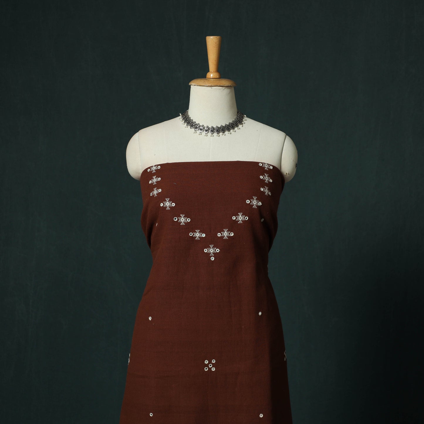 Brown - Kutch Bhujodi Handloom Kala Cotton 3pc Unstitched Dress Material Suit Set 10
