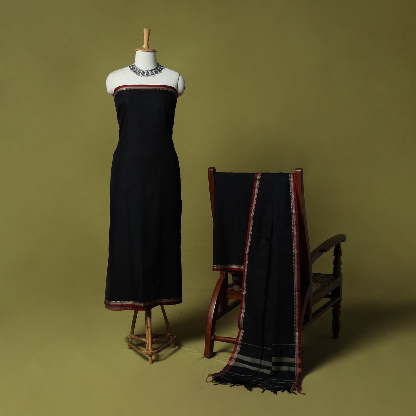 Dharwad Cotton 3pc Unstitched Dress Material Suit Set with Woven Border 53
