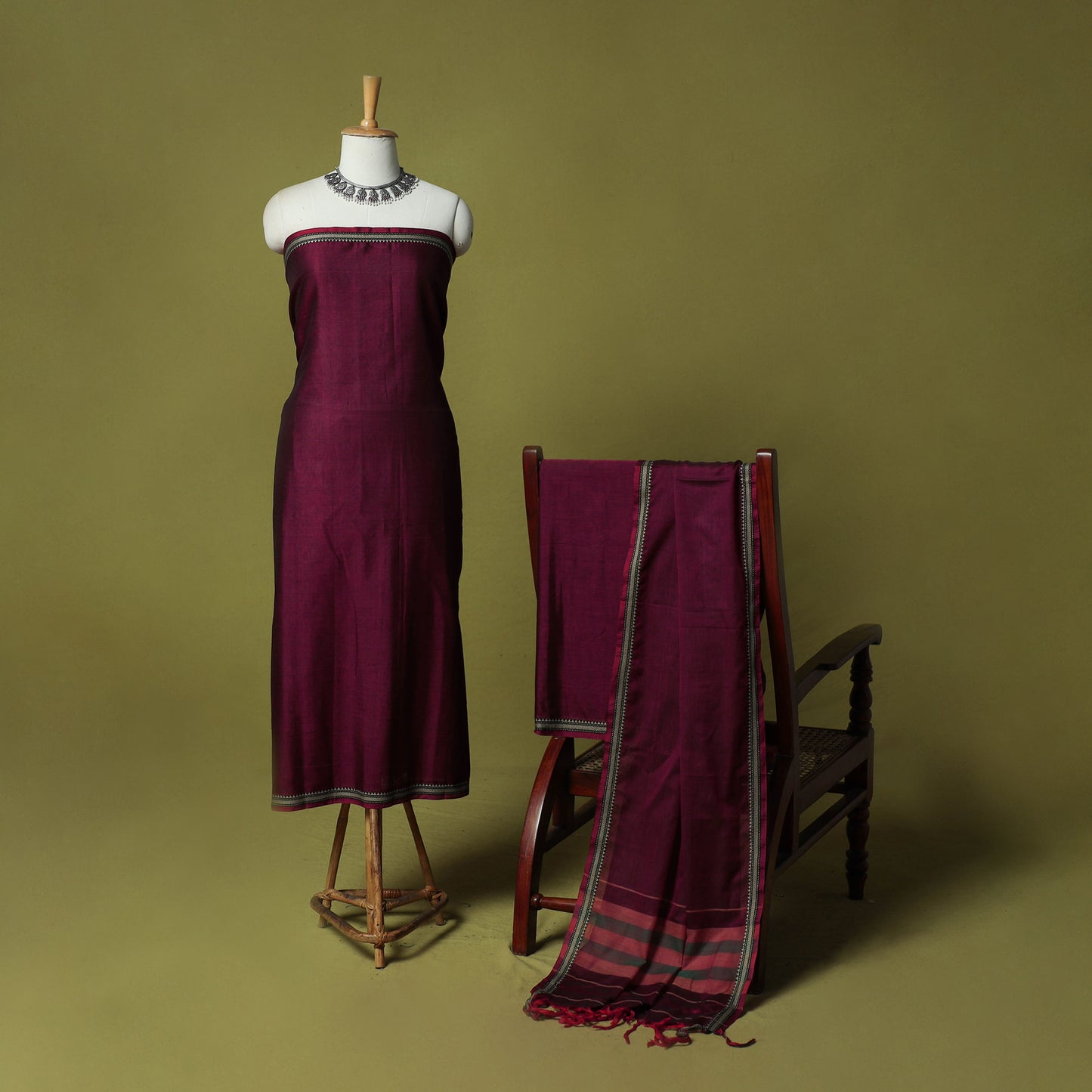 Dharwad Cotton 3pc Unstitched Dress Material Suit Set with Woven Border 55