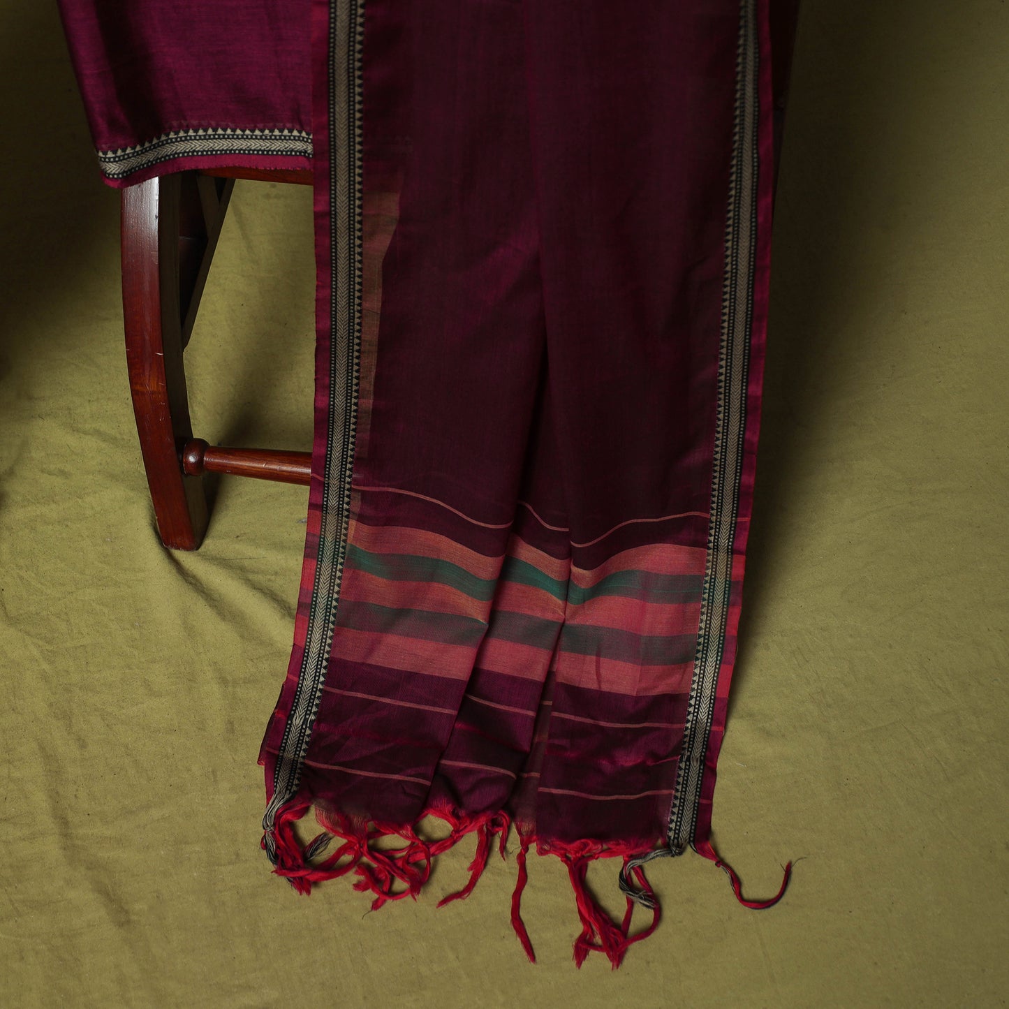 Dharwad Cotton 3pc Unstitched Dress Material Suit Set with Woven Border 55
