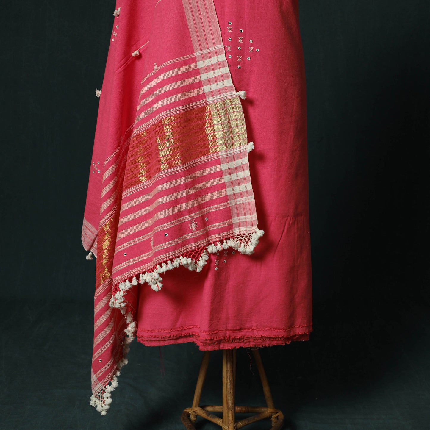 Pink - Kutch Bhujodi Handloom Kala Cotton 3pc Unstitched Dress Material Suit Set 16