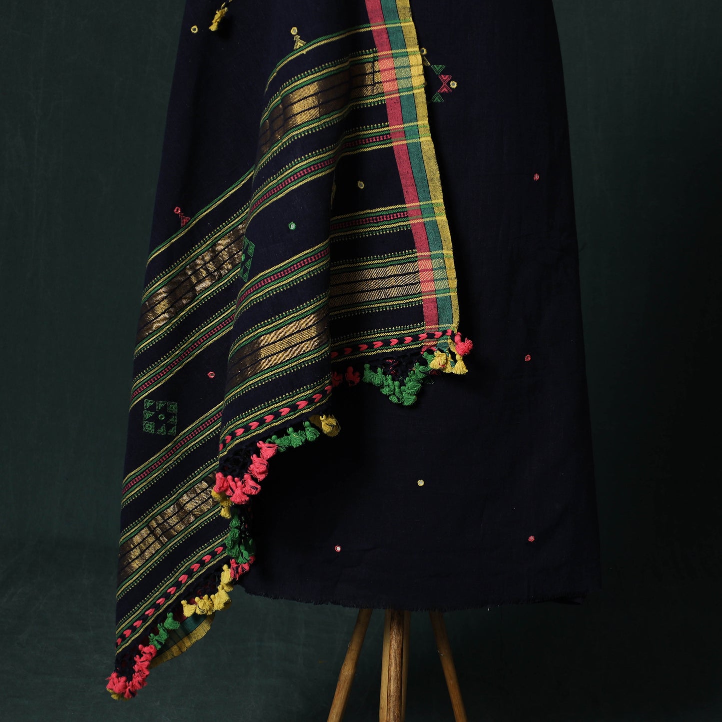 Black - Kutch Bhujodi Handloom Kala Cotton 3pc Unstitched Dress Material Suit Set 21