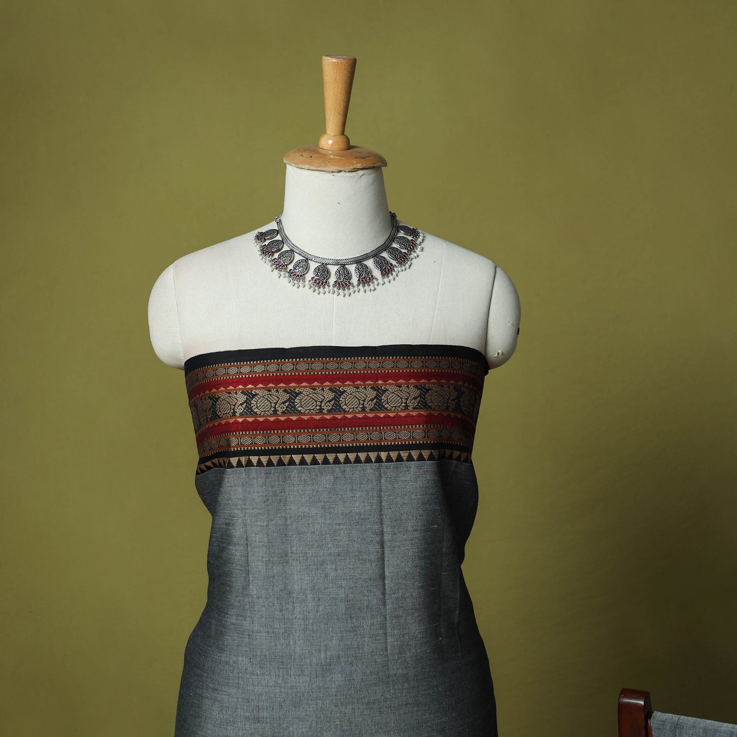 Dharwad Cotton 3pc Unstitched Dress Material Suit Set with Woven Border 59