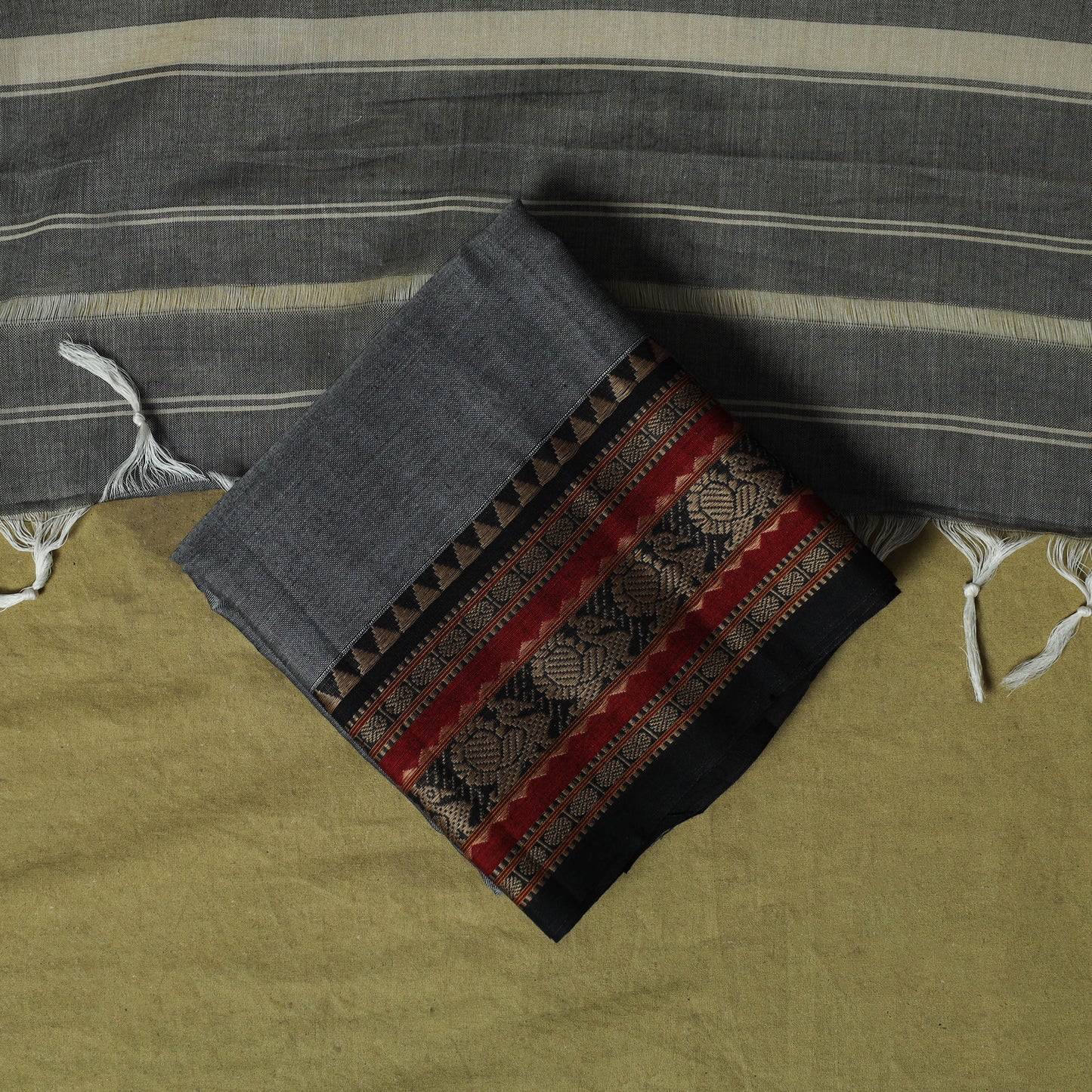 Dharwad Cotton 3pc Unstitched Dress Material Suit Set with Woven Border 59