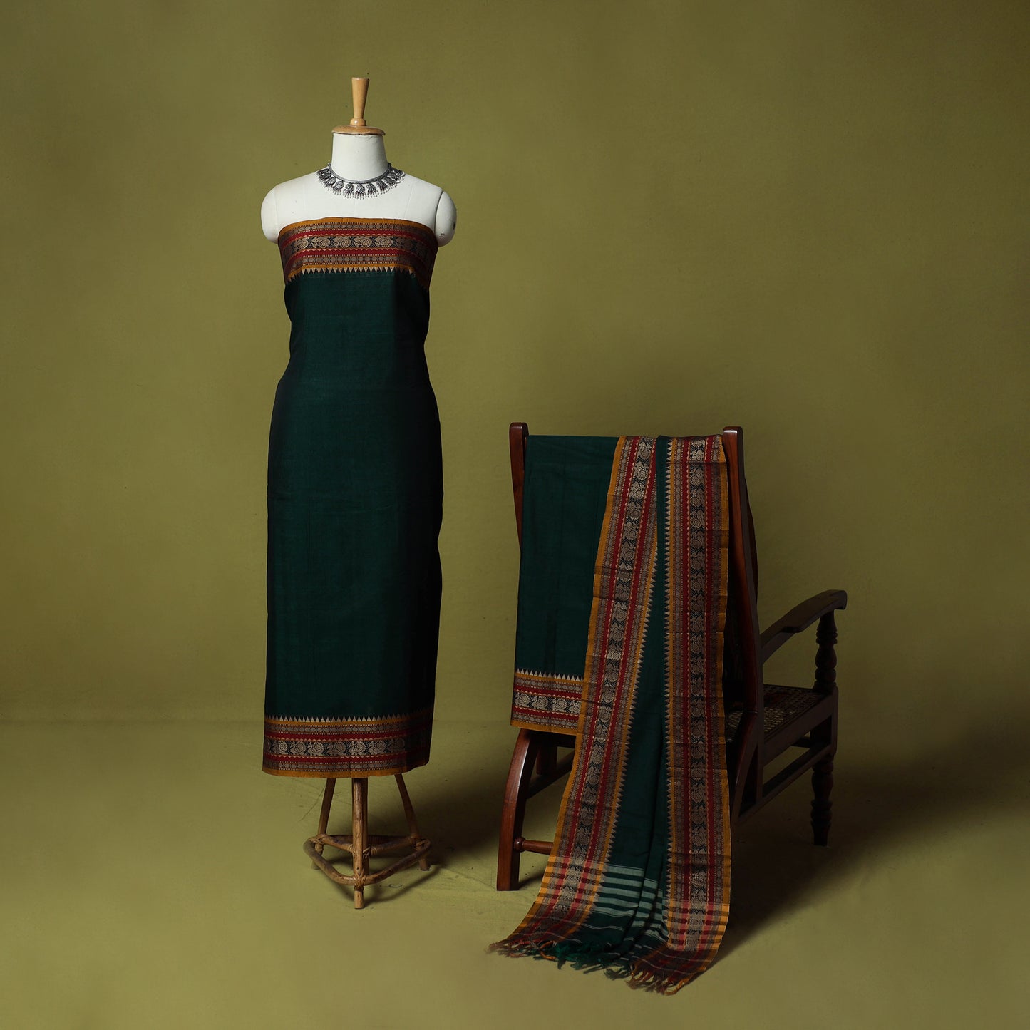 Dharwad Cotton 3pc Unstitched Dress Material Suit Set with Woven Border 60