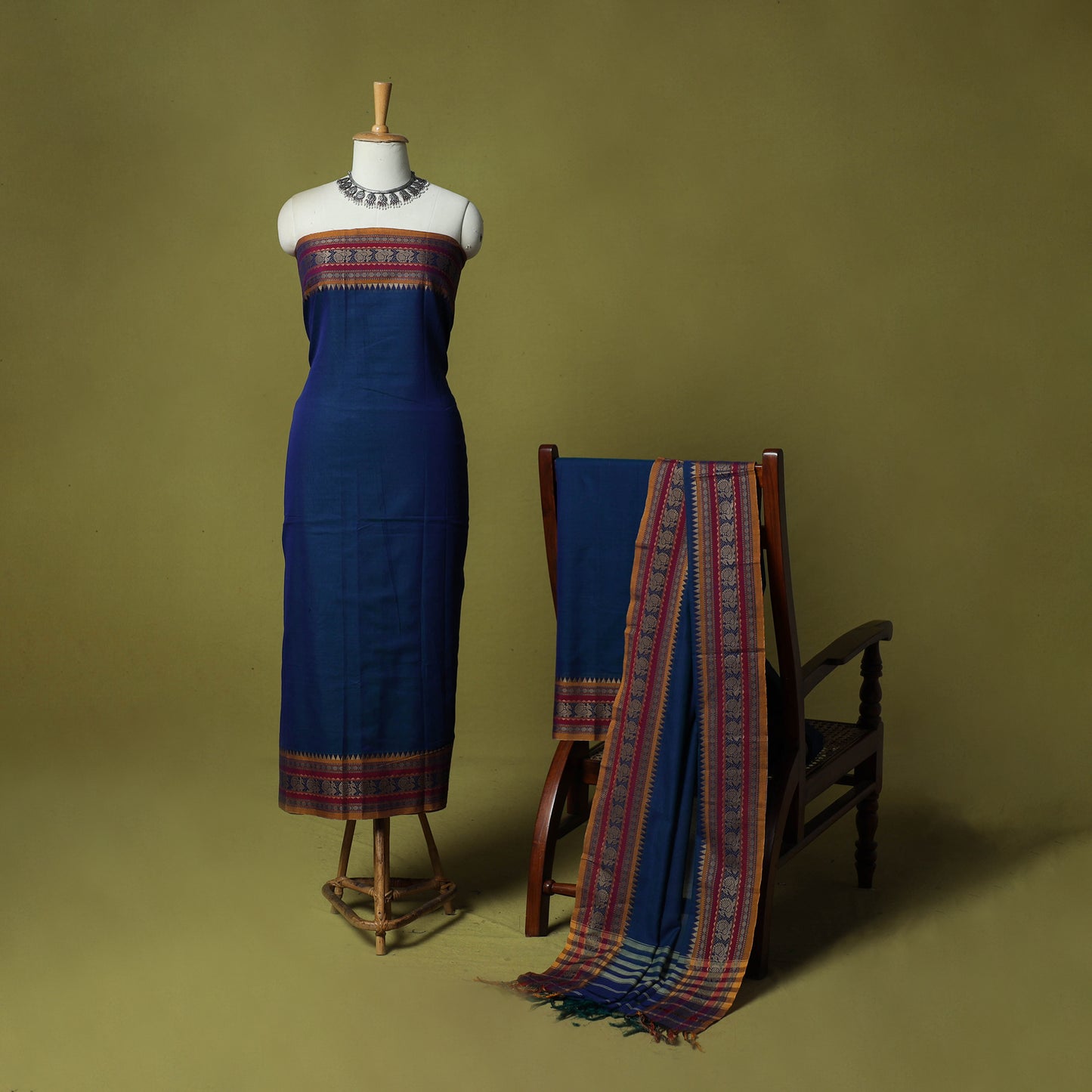Dharwad Cotton 3pc Unstitched Dress Material Suit Set with Woven Border 61