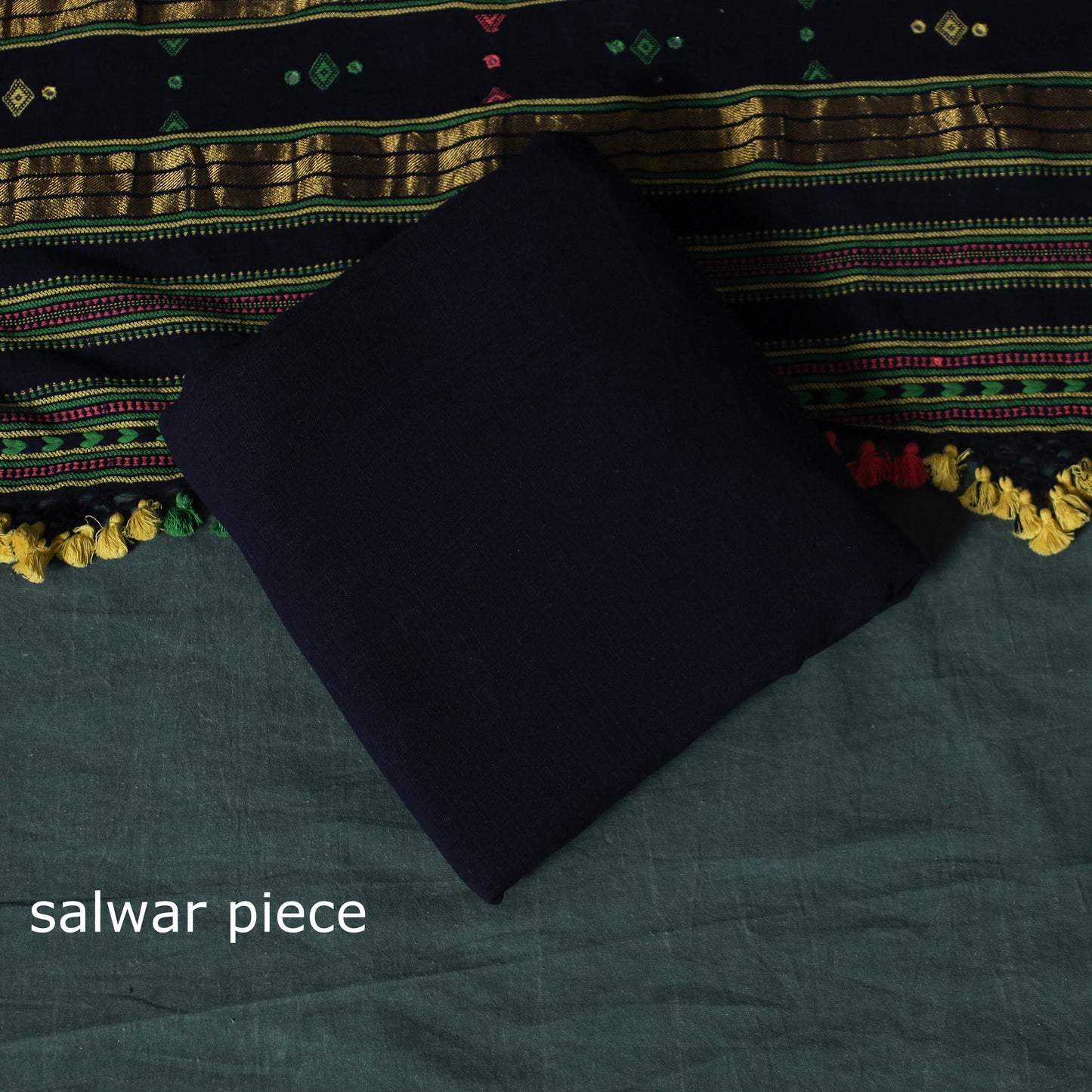 Blue - Kutch Bhujodi Handloom Kala Cotton 3pc Unstitched Dress Material Suit Set 23