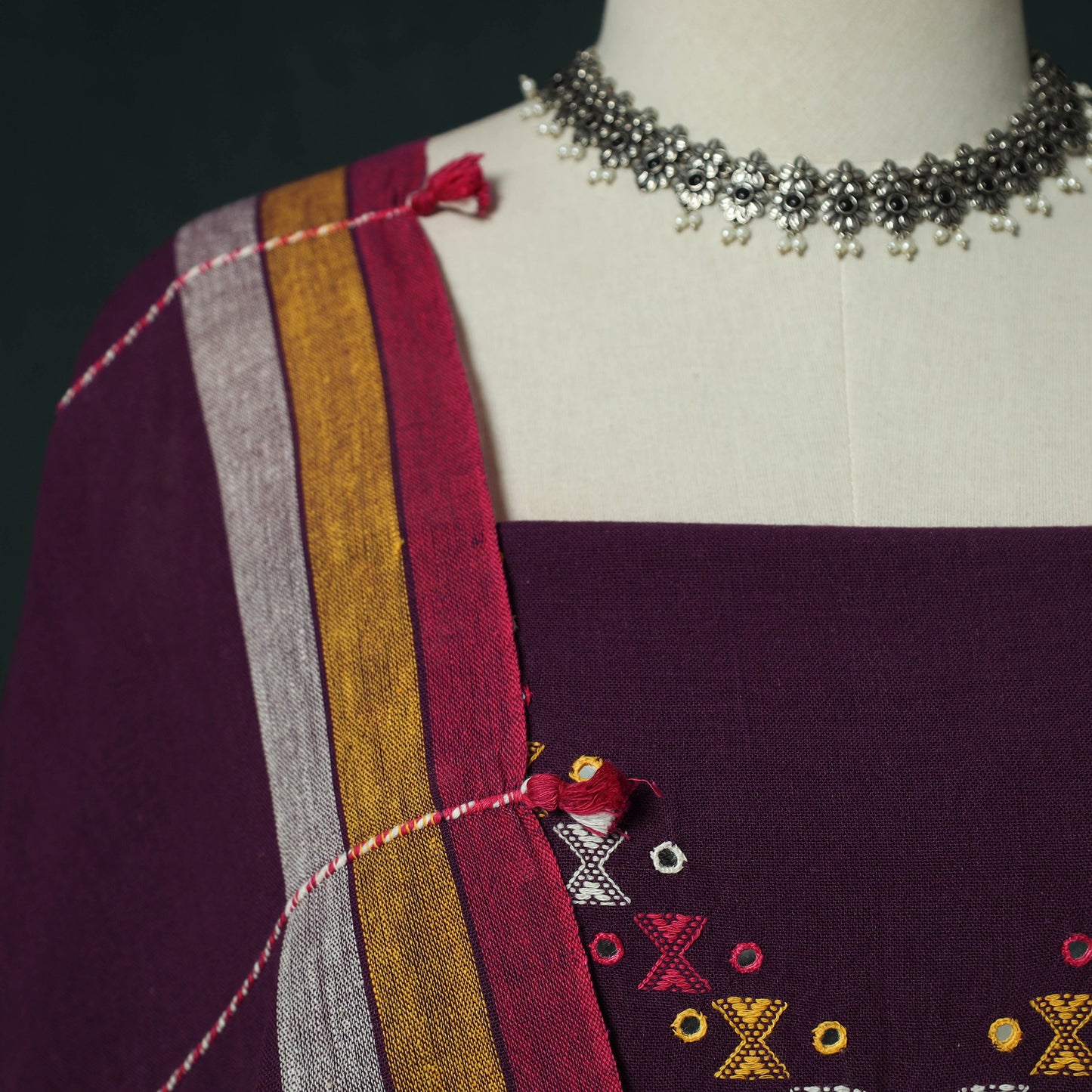 Purple - Kutch Bhujodi Handloom Kala Cotton 3pc Unstitched Dress Material Suit Set 25