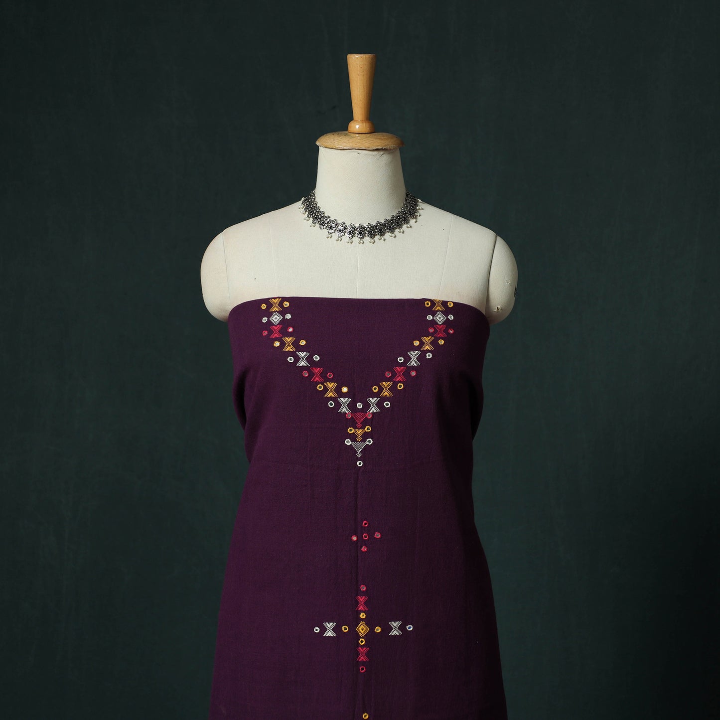 Purple - Kutch Bhujodi Handloom Kala Cotton 3pc Unstitched Dress Material Suit Set 25
