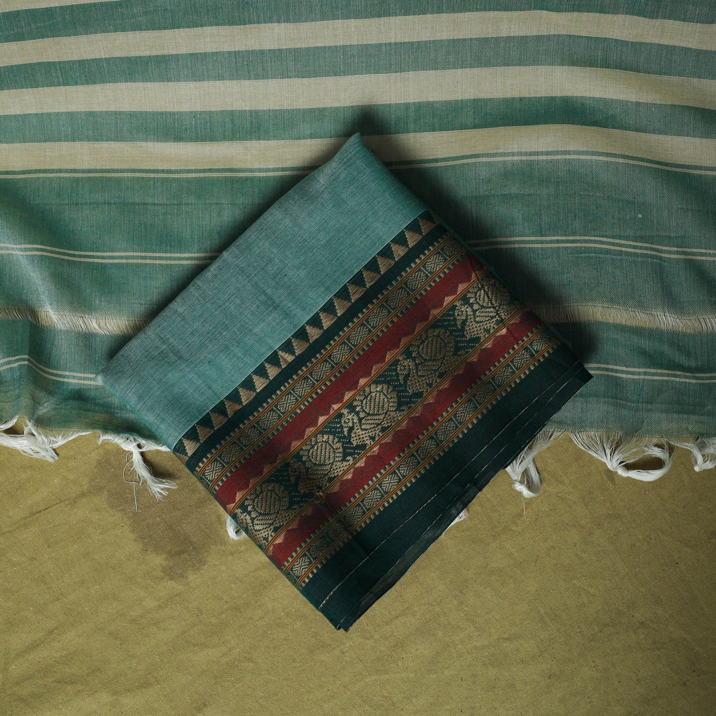 Dharwad Cotton 3pc Unstitched Dress Material Suit Set with Woven Border 63