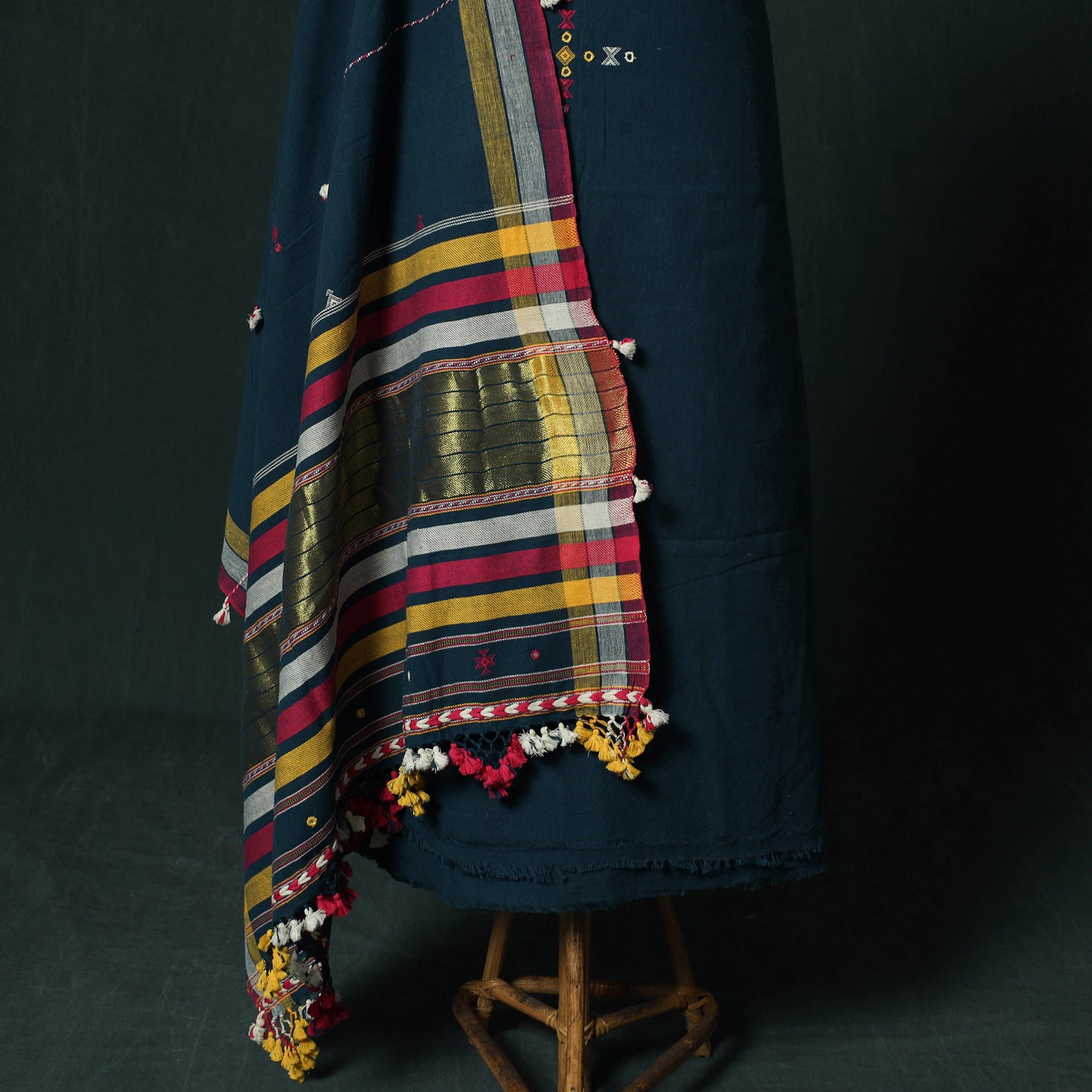 Blue - Kutch Bhujodi Handloom Kala Cotton 3pc Unstitched Dress Material Suit Set 26