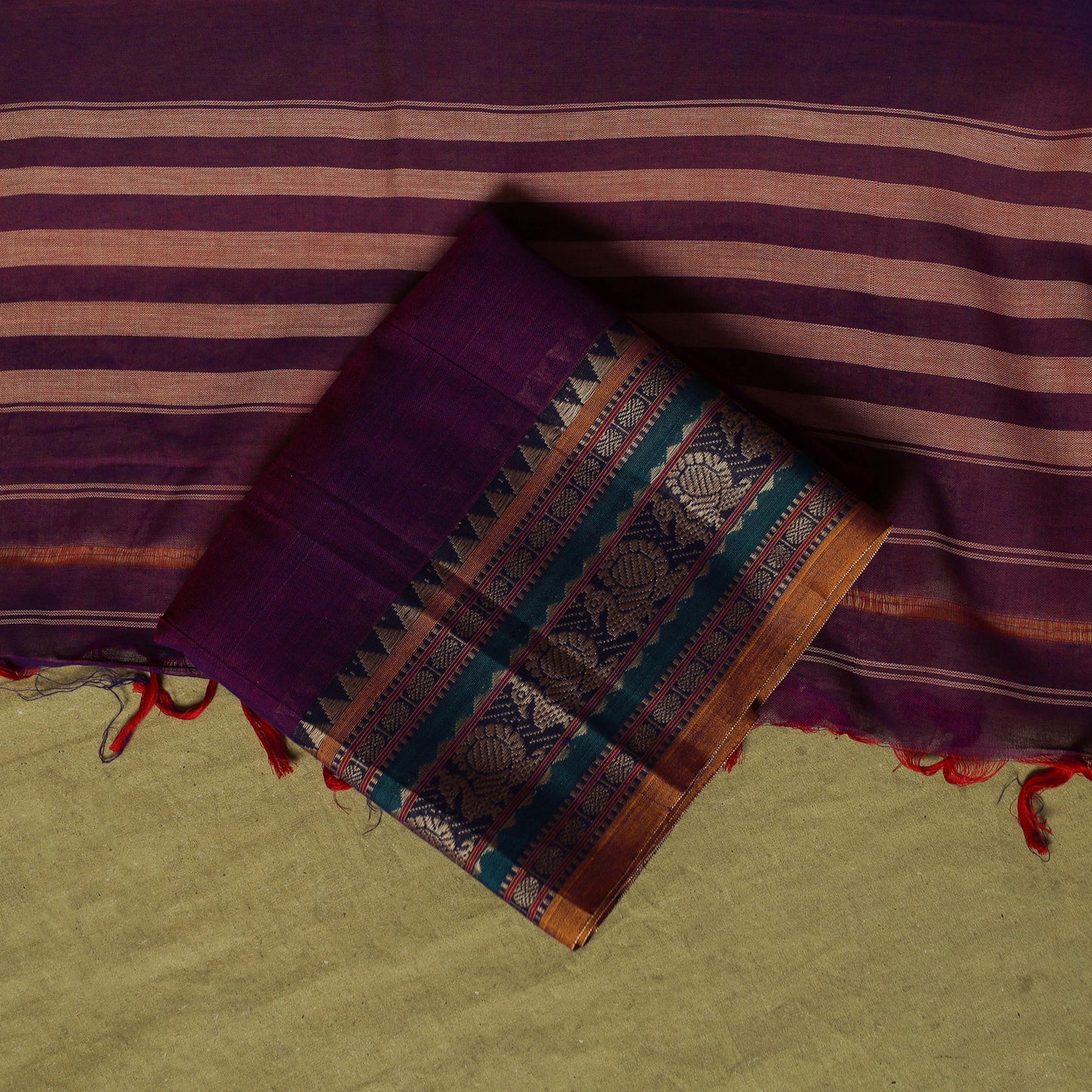 Dharwad Cotton 3pc Unstitched Dress Material Suit Set with Woven Border 65