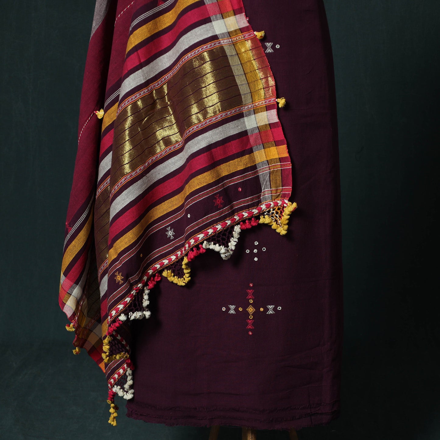 Purple - Kutch Bhujodi Handloom Kala Cotton 3pc Unstitched Dress Material Suit Set 28