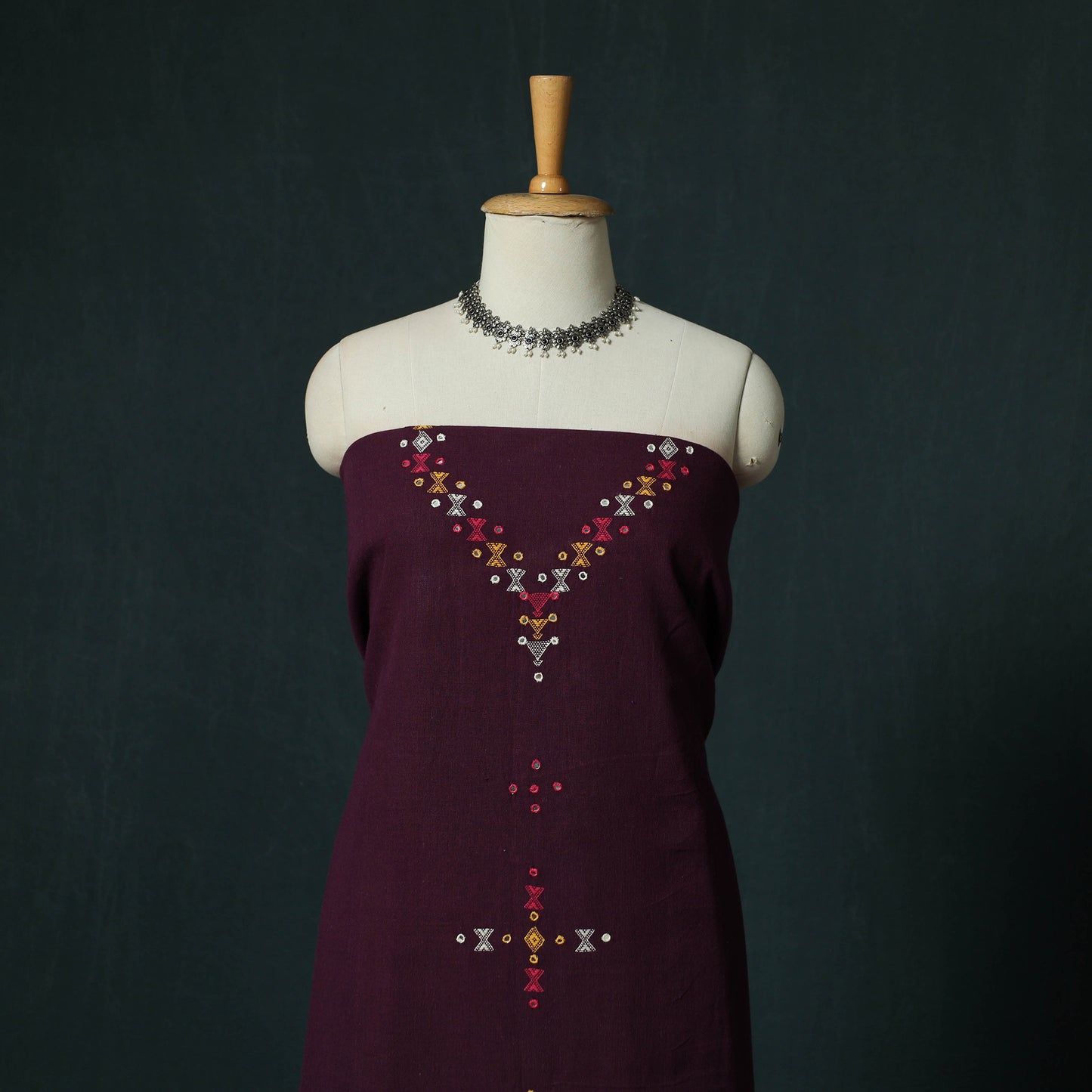 Purple - Kutch Bhujodi Handloom Kala Cotton 3pc Unstitched Dress Material Suit Set 28