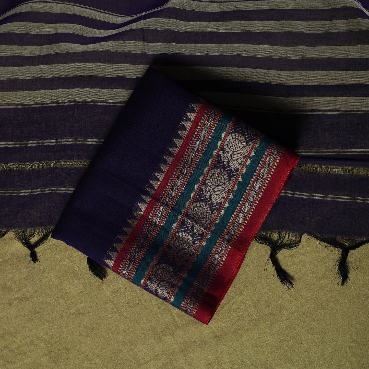Dharwad Cotton 3pc Unstitched Dress Material Suit Set with Woven Border 66