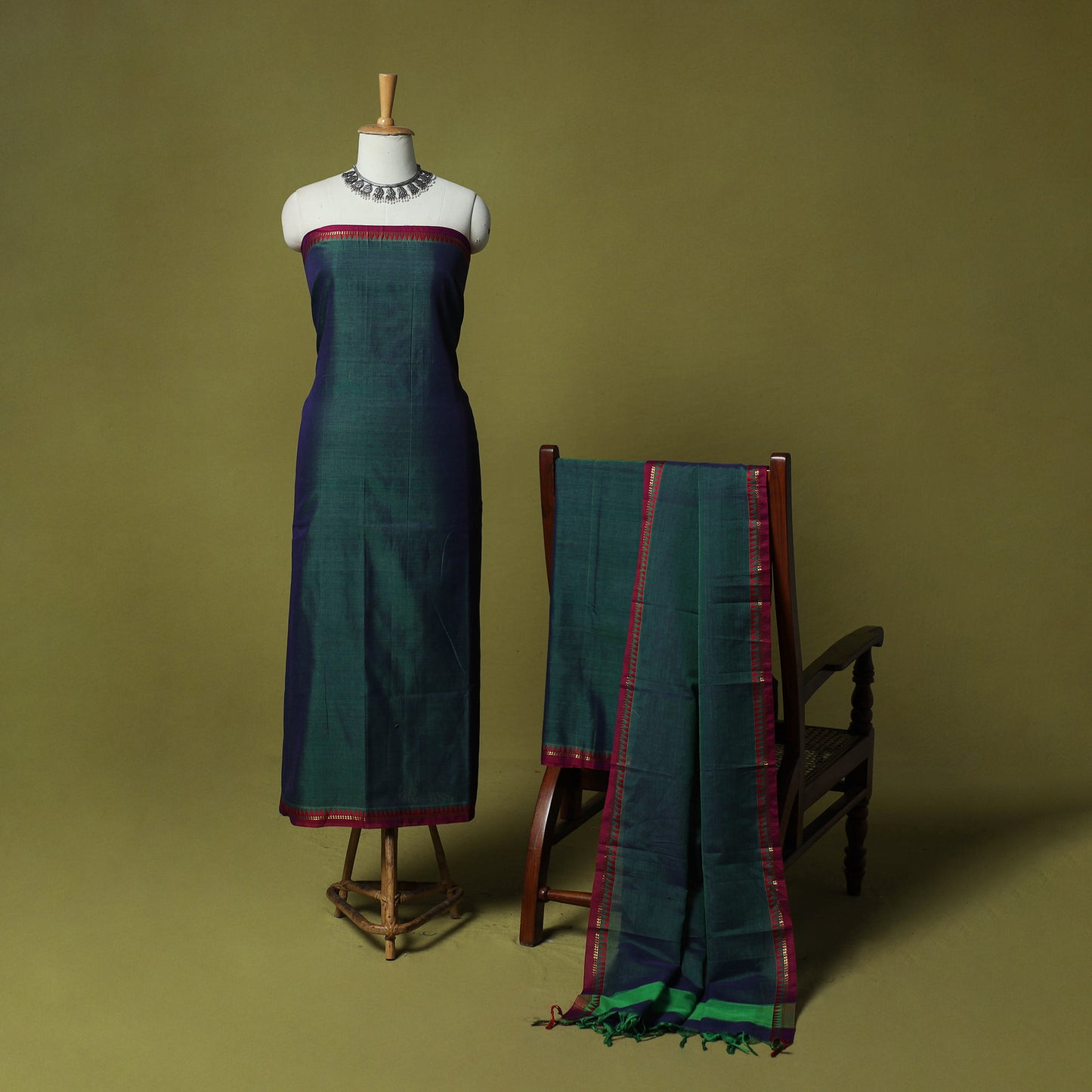 Dharwad Cotton 3pc Unstitched Dress Material Suit Set with Woven Zari Border 69
