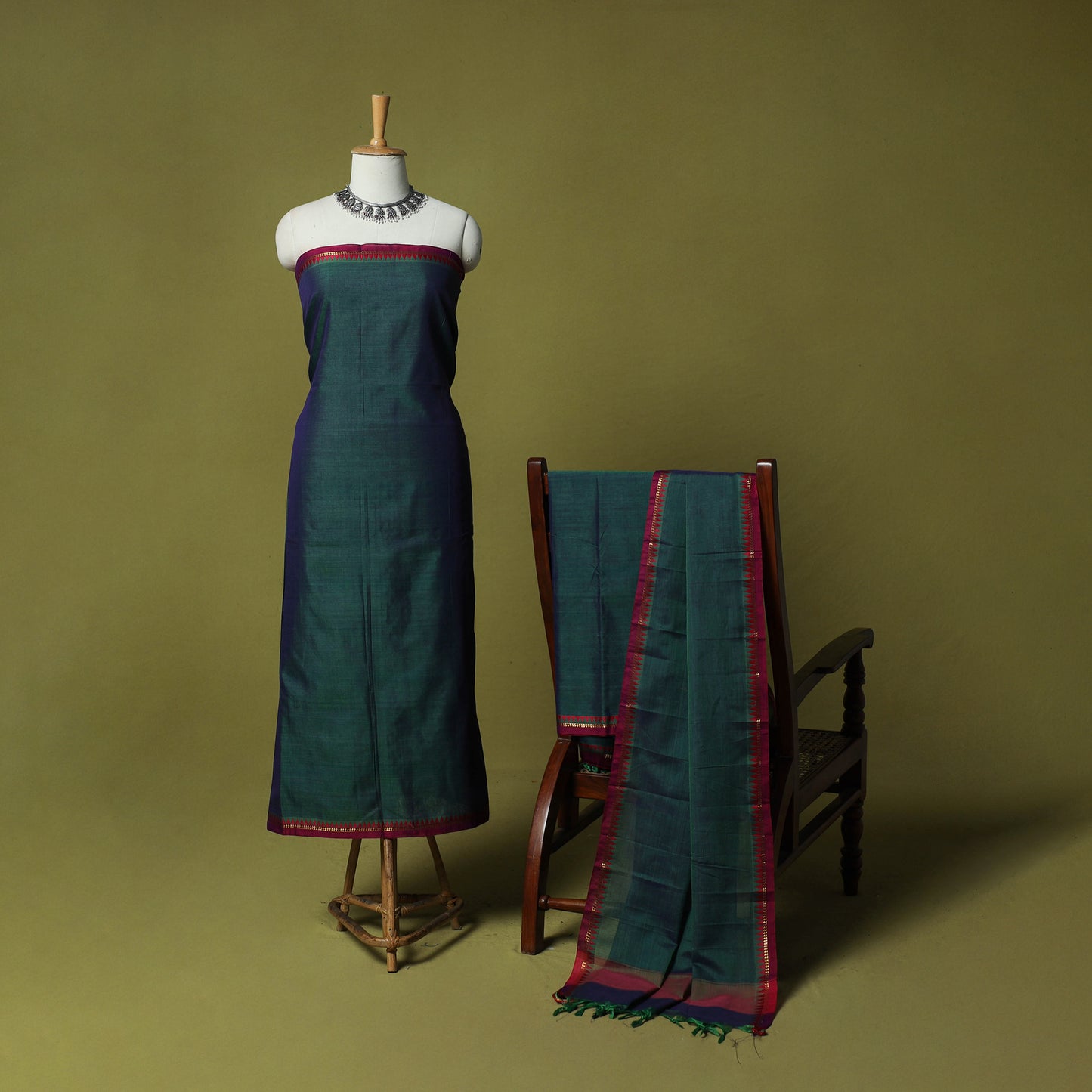 Dharwad Cotton 3pc Unstitched Dress Material Suit Set with Woven Zari Border 70