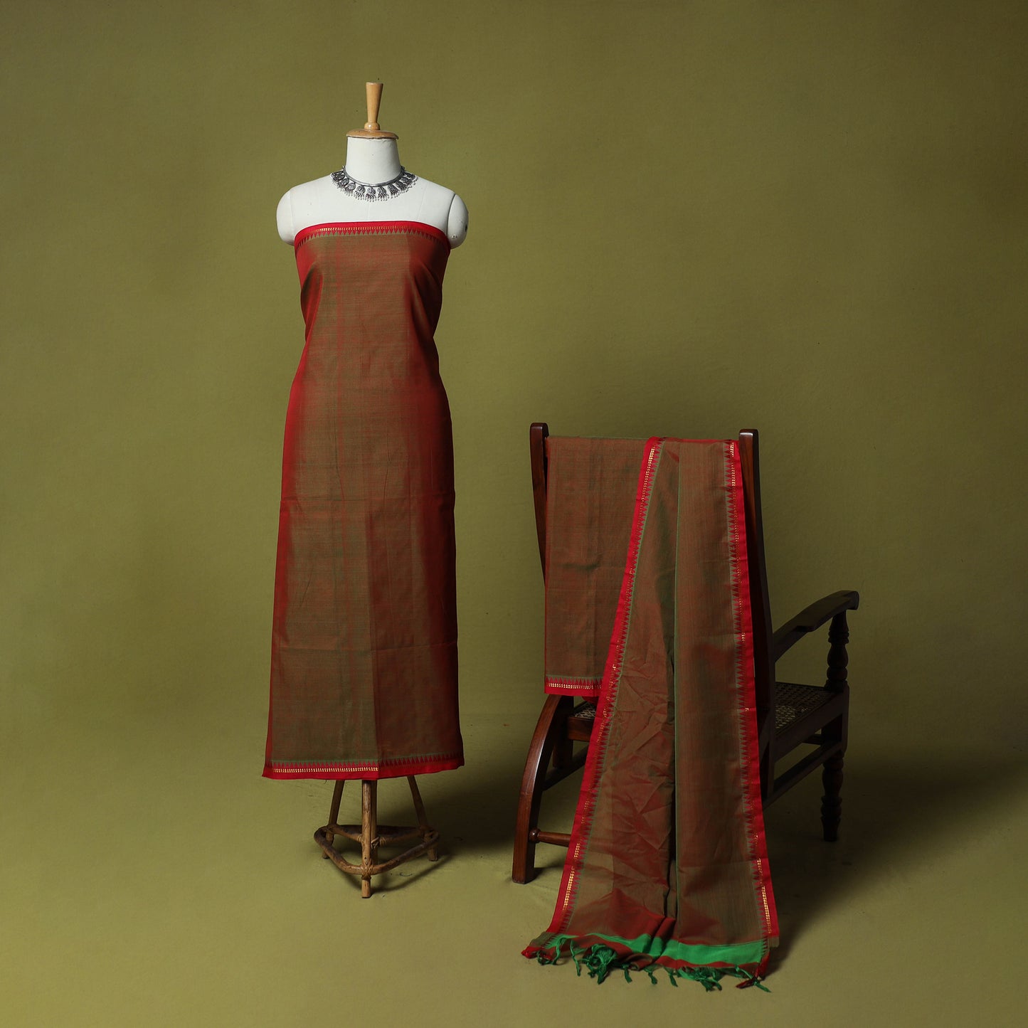 Dharwad Cotton 3pc Unstitched Dress Material Suit Set with Woven Zari Border 71